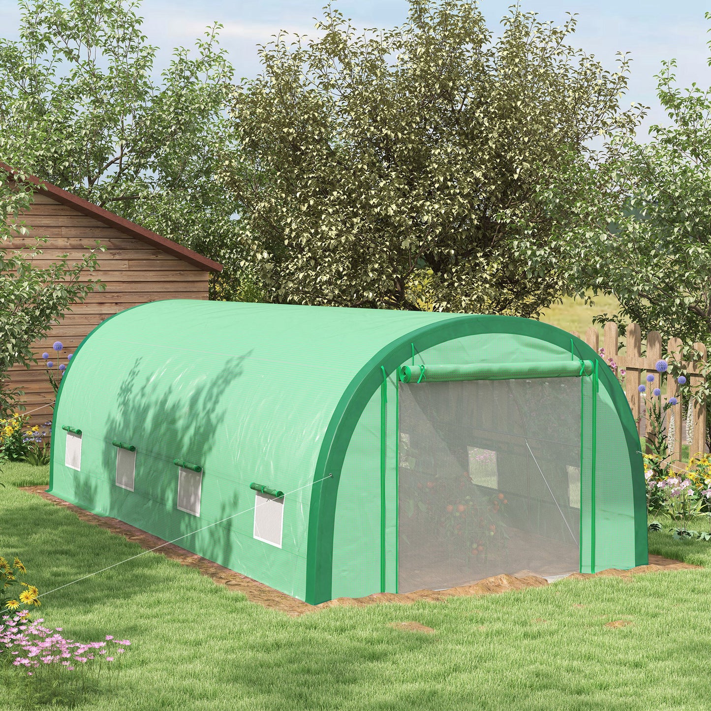 Outsunny 6 X 3m Polytunnel Greenhouse With Upgraded Structure Mesh Door And Windows 15 Plant Labels Green