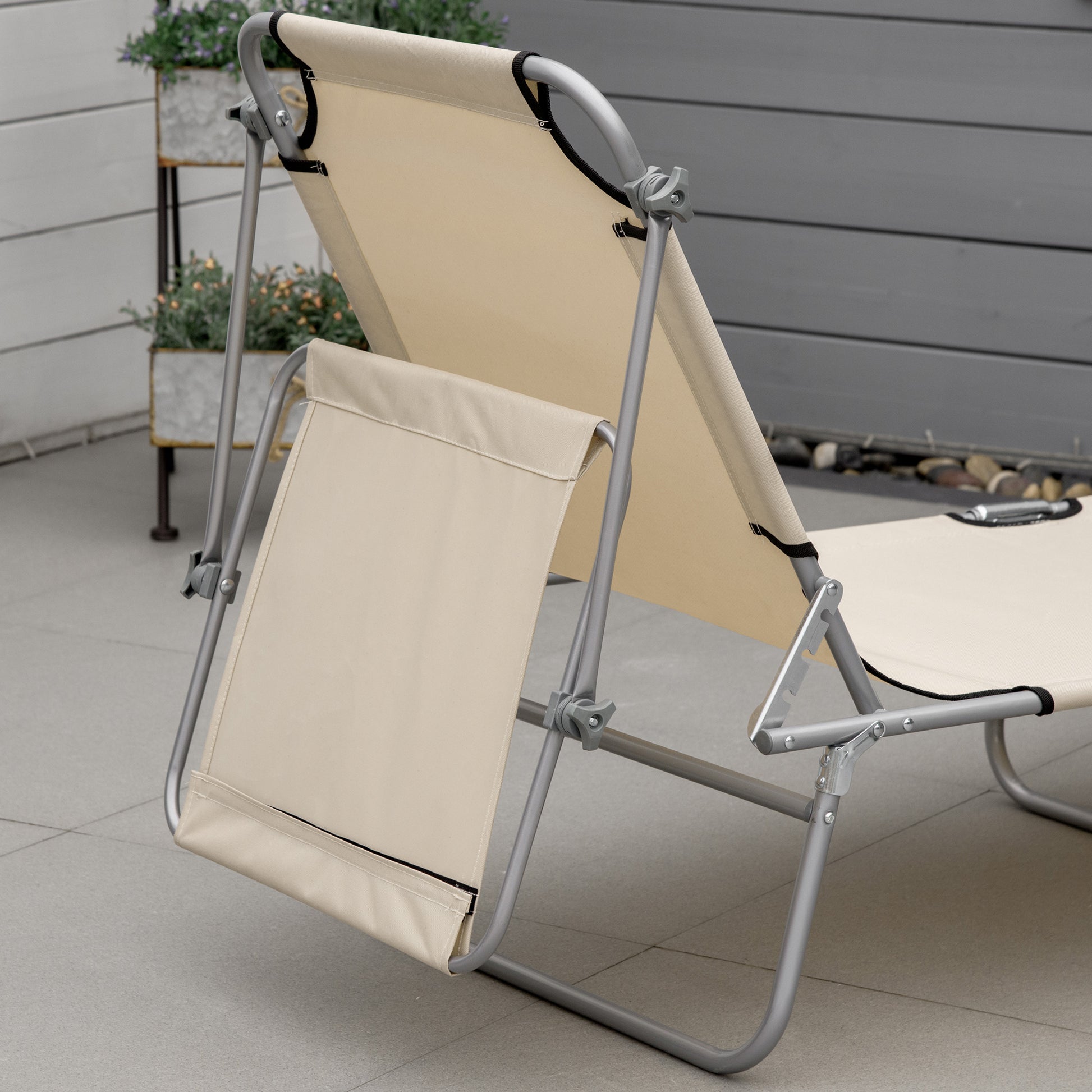 Outsunny Portable Folding Sun Loungers with Adjustable Backrest and Canopy for Outdoor Relaxation - Set of 2 - ALL4U RETAILER LTD