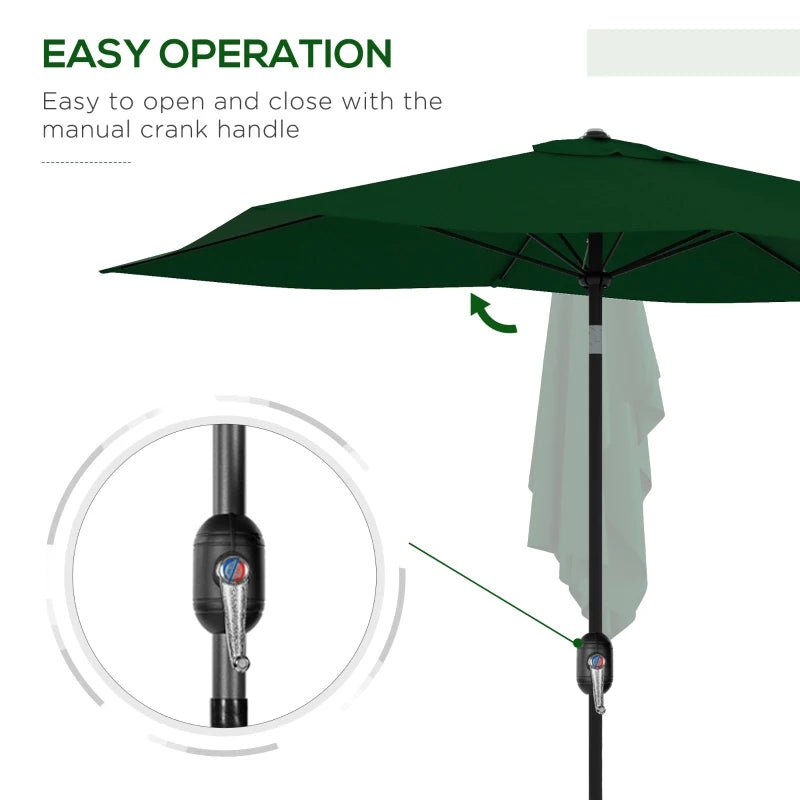 Outsunny Rectangular Outdoor Parasol - 2 x 3(m) Market Umbrella with Crank, Push Button Tilt, 6 Ribs, Aluminium Pole - Green - ALL4U RETAILER LTD