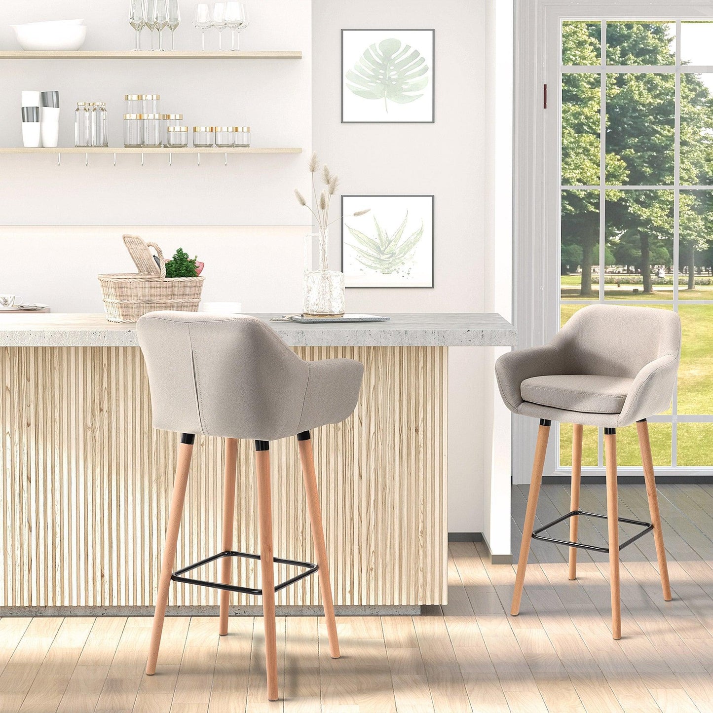 HOMCOM Modern Beige Bar Stools - ALL4U RETAILER LTD