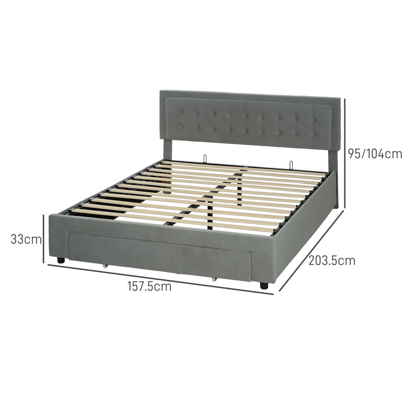 HOMCOM Grey King Size Storage Ottoman Bed Frame with Wheeled Drawer - ALL4U RETAILER LTD