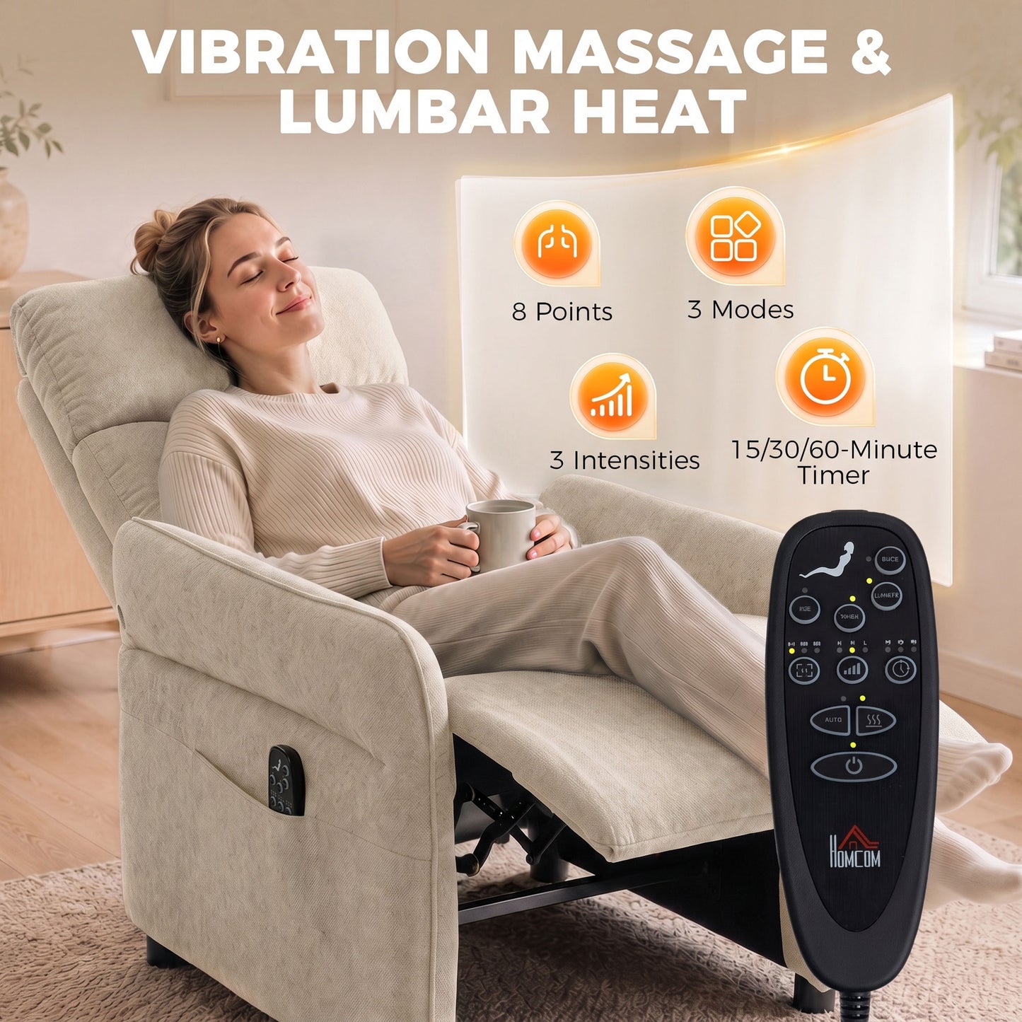 HOMCOM Massage Recliner Chair With Heat And Adjustable Armrests Beige