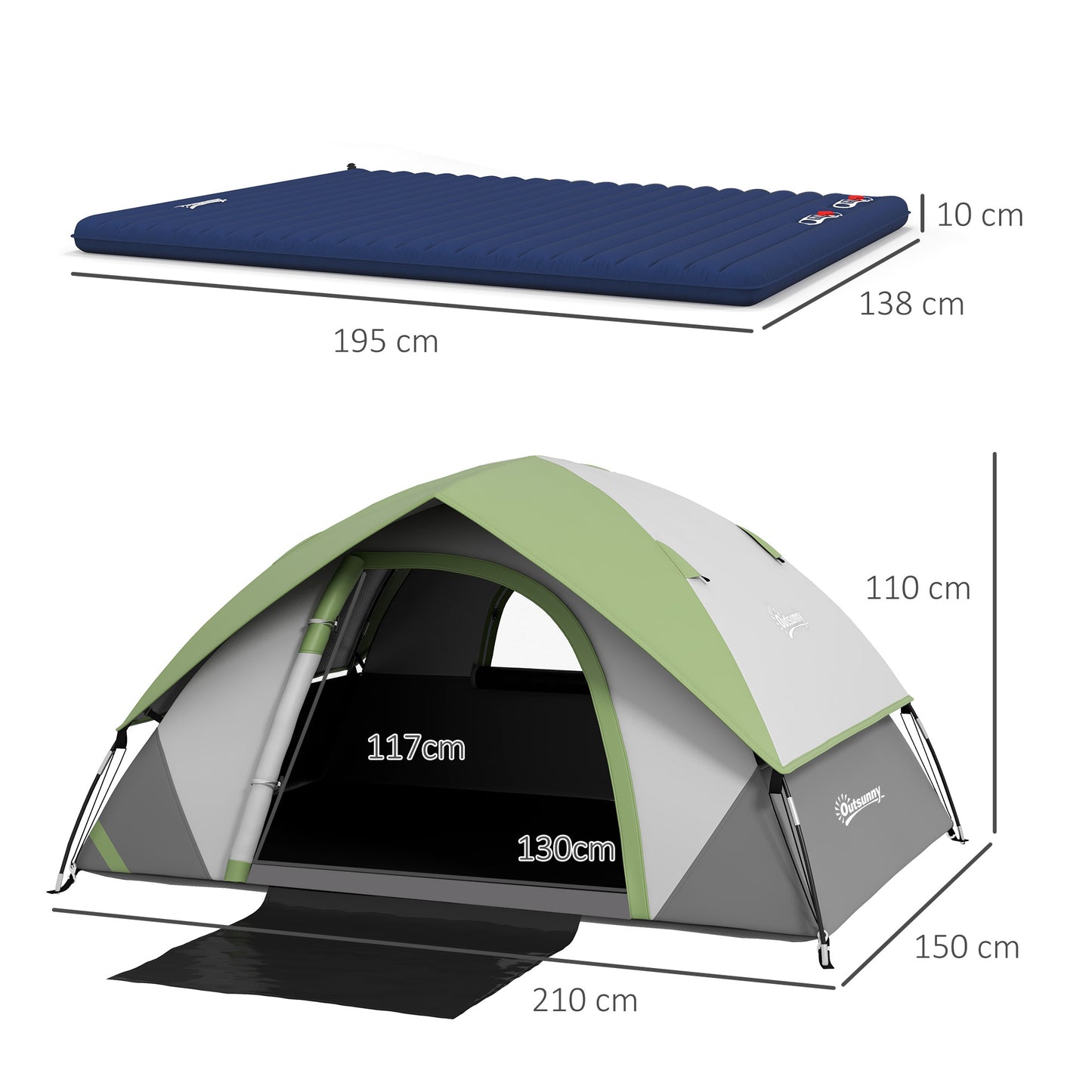 Outsunny 2-3 Person Waterproof Camping Tent with Inflatable Air Mattress & Groundsheet – Portable Outdoor Shelter - ALL4U RETAILER LTD