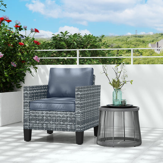 Outsunny Single Rattan Armchair With Cushions Light Grey Outdoor Garden Patio Furniture