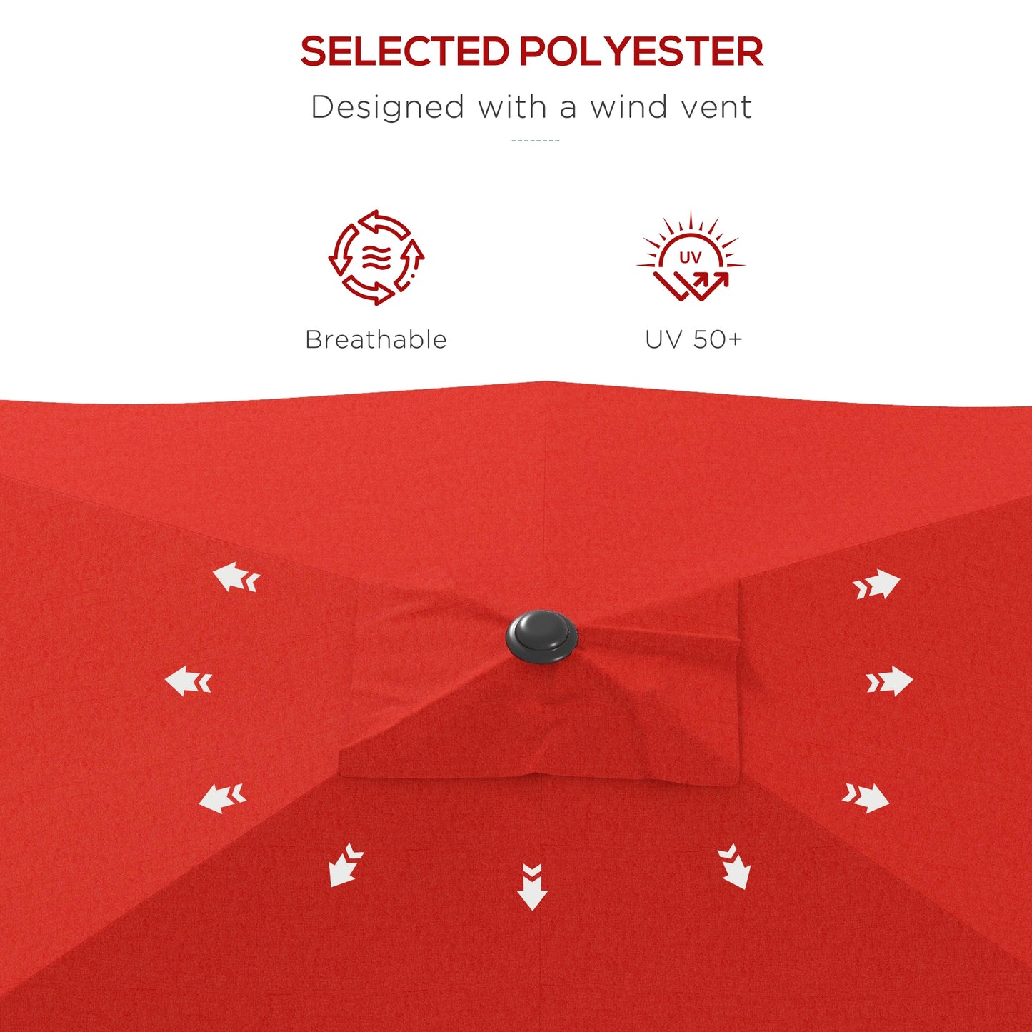 Outsunny 2x3 m Rectangular Parasol Umbrella Tilt Red Outdoor Patio Shade for Sun Protection