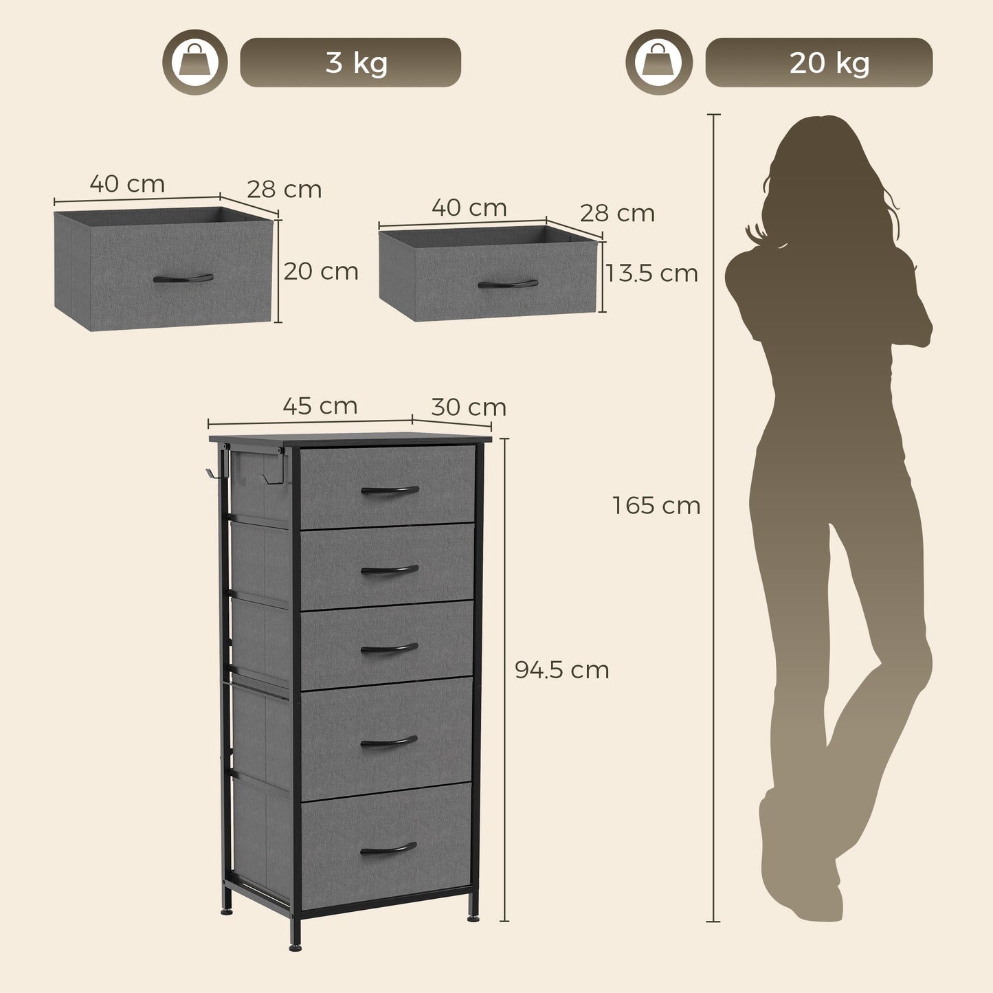 Homcom Fabric Chest With Five Drawers Four Pockets Steel Frame