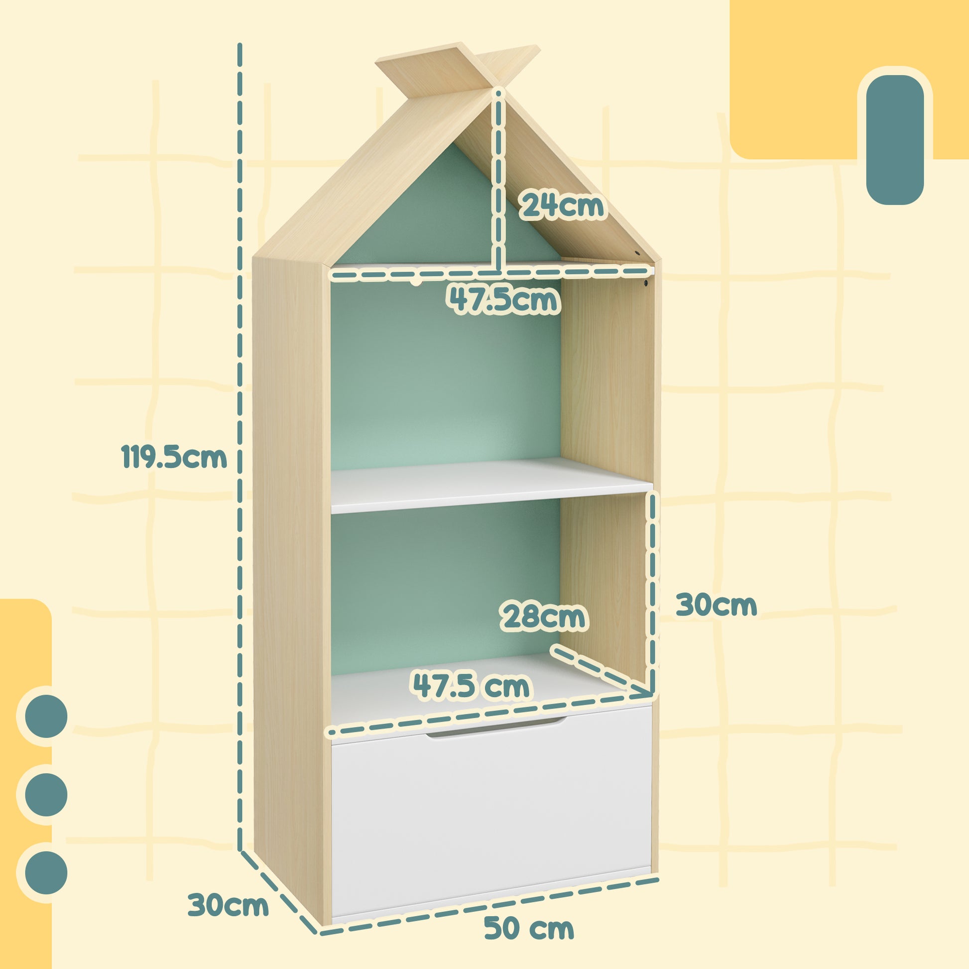 AIYAPLAY Green Kids Bookshelf with 3 Shelves and Drawer for Safe Book Storage - ALL4U RETAILER LTD