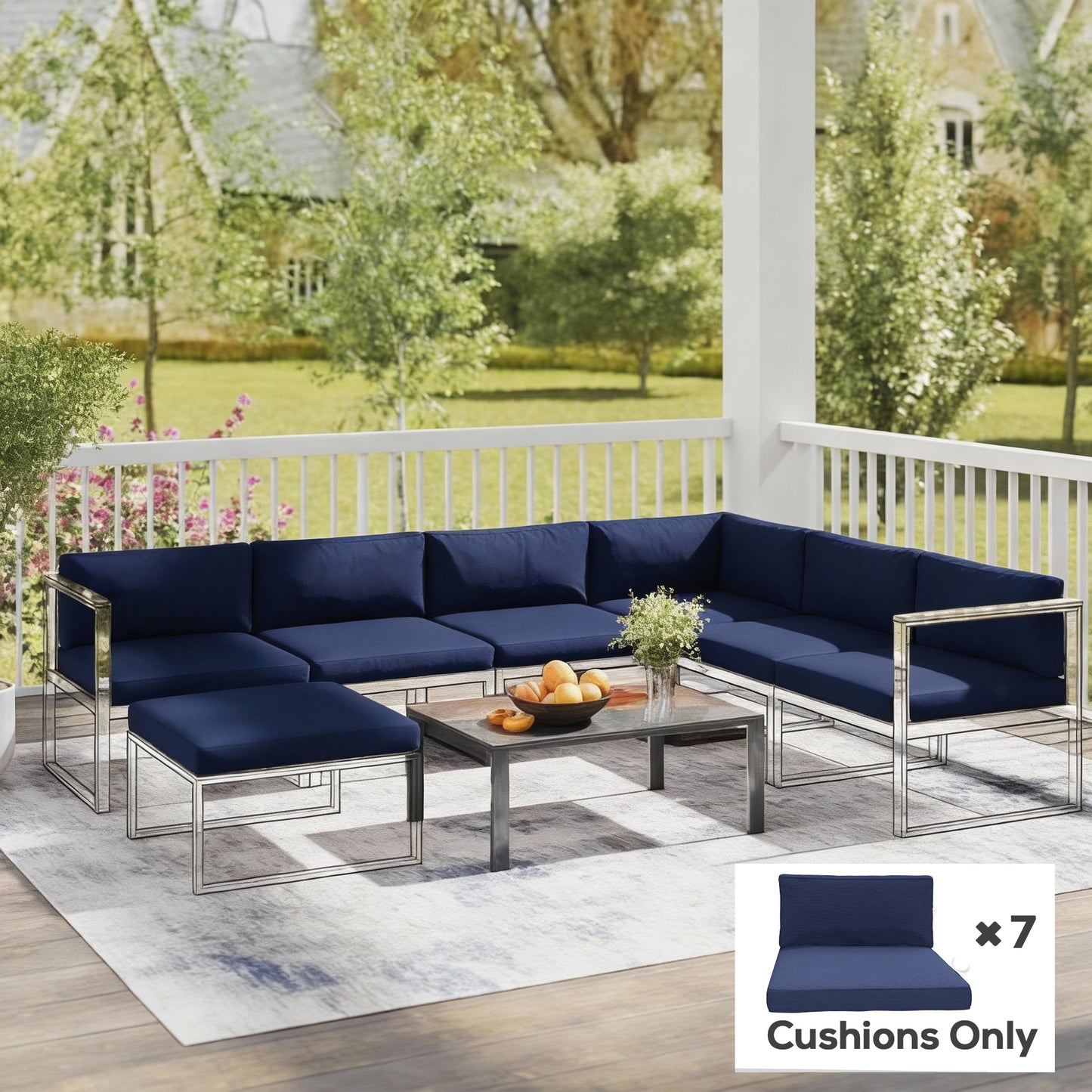Outsunny 14 Piece Outdoor Dining Set Cushions Dark Blue Replacement Seat Cushions And Back Cushions For Rattan Sofa