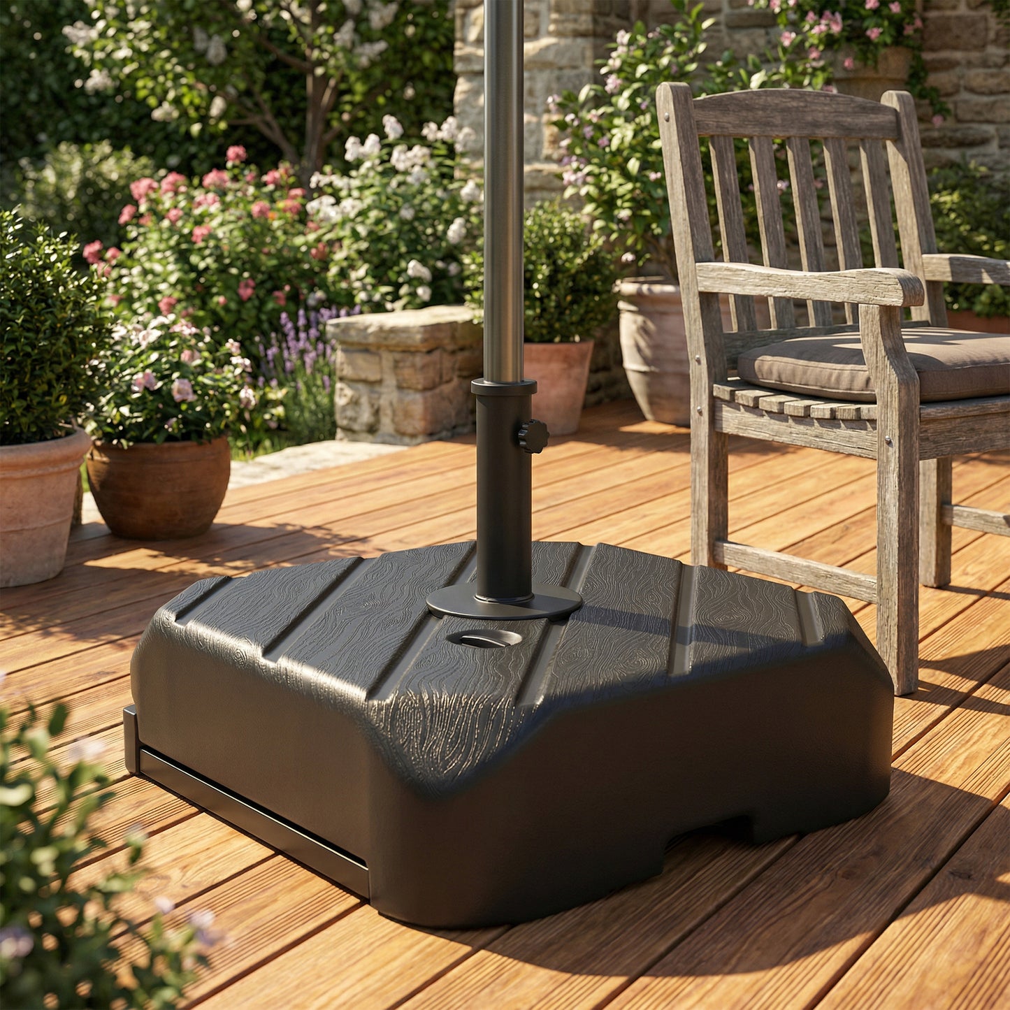 Outsunny Garden Parasol Base On Wheels With Telescopic Handle Fillable To 72 Kg Or 45 Kg Black