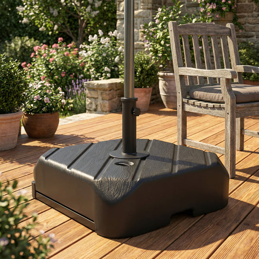 Outsunny Garden Parasol Base On Wheels With Telescopic Handle Fillable To 72 Kg Or 45 Kg Black