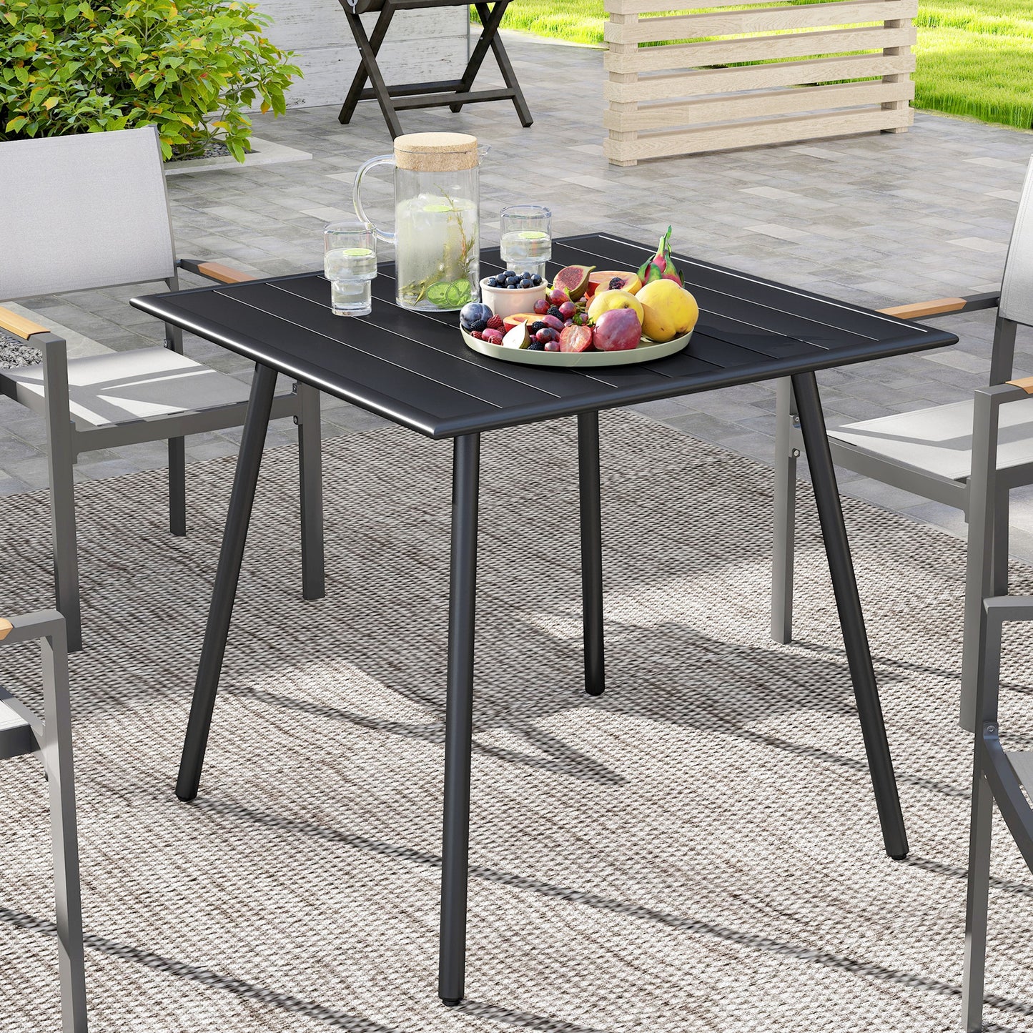 Outsunny Square Garden Table With Slat Top And Steel Frame For 4 People 80x80x74 cm Black
