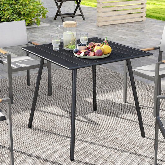 Outsunny Square Garden Table With Slat Top And Steel Frame For 4 People 80x80x74 cm Black