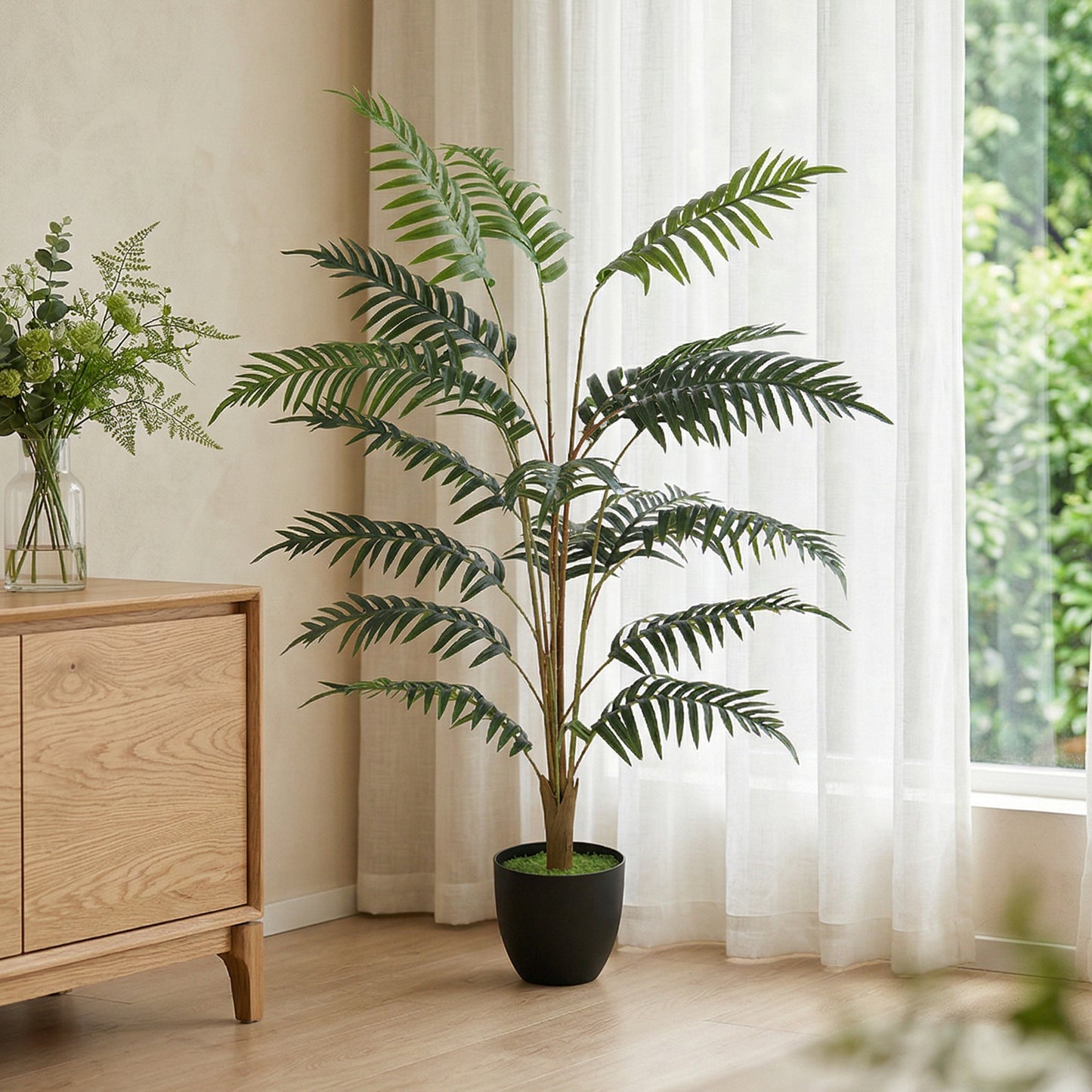 Homcom 120cm Tall Artificial Fern Topiary Tree In Cement Pot Realistic Faux Plant For Home Office Decor