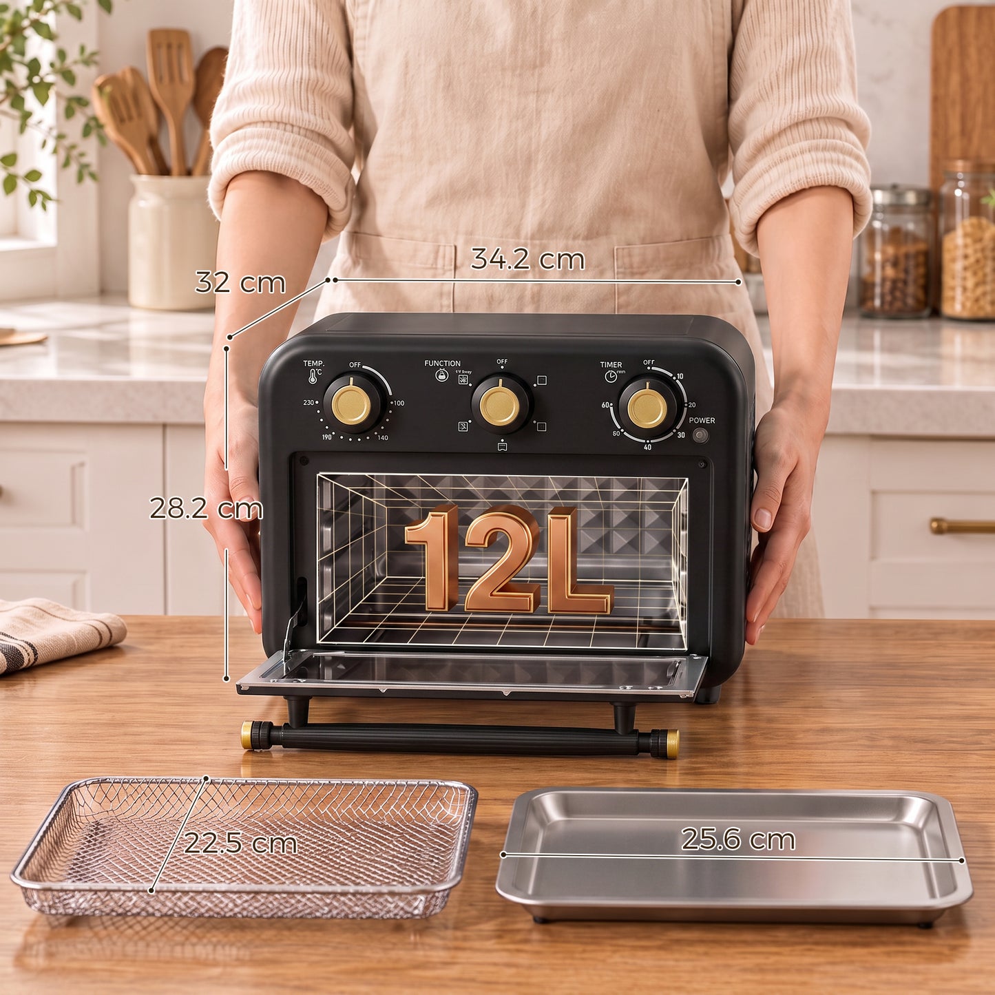 HOMCOM Air Fryer Toaster Oven Convection Countertop Oven 12 L With Adjustable Temperature And 60 Minute Timer Black