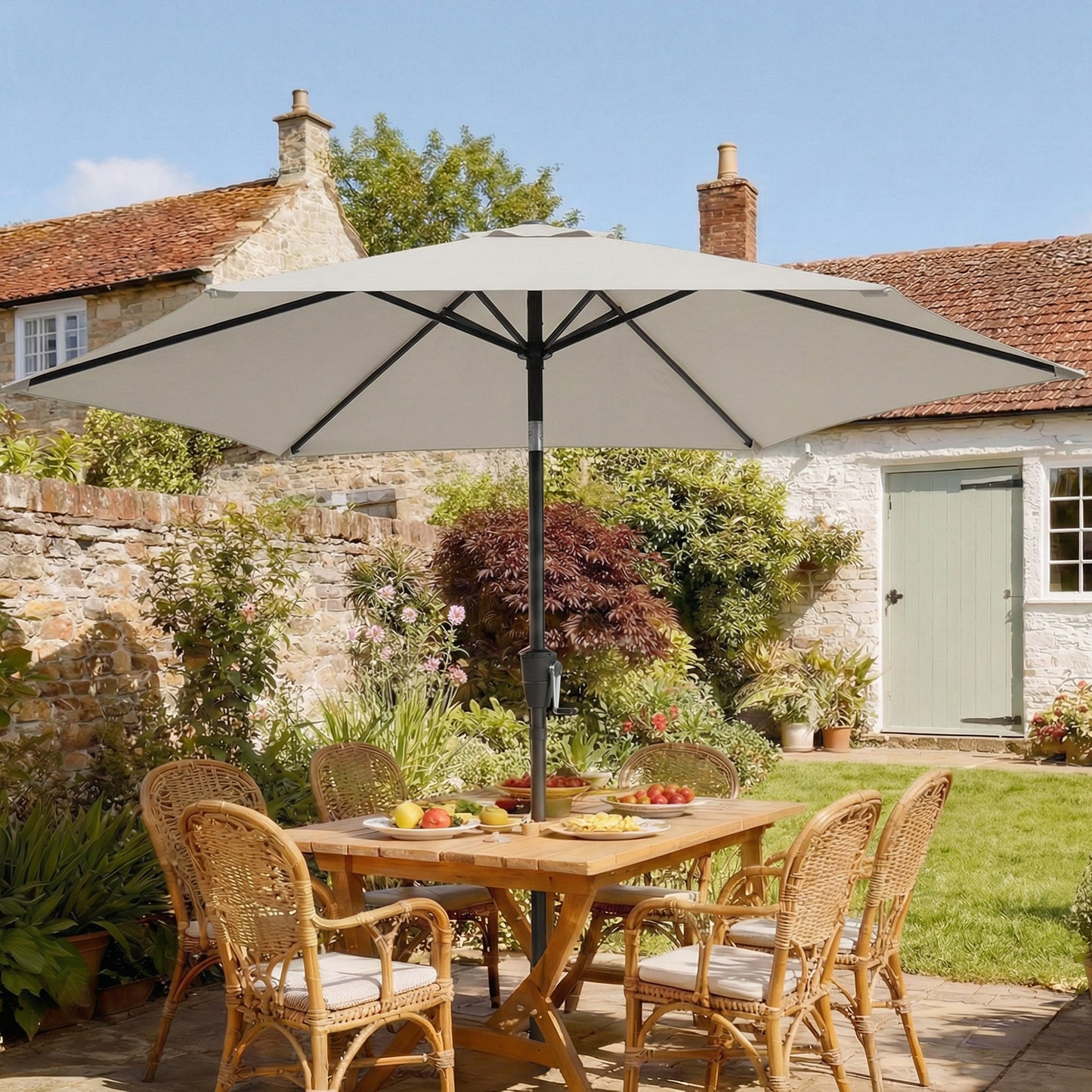 Outsunny 2M Garden Parasol Umbrella With Crank Handle Tilt Function UV 30 Plus Protection For Outdoor Patio Table