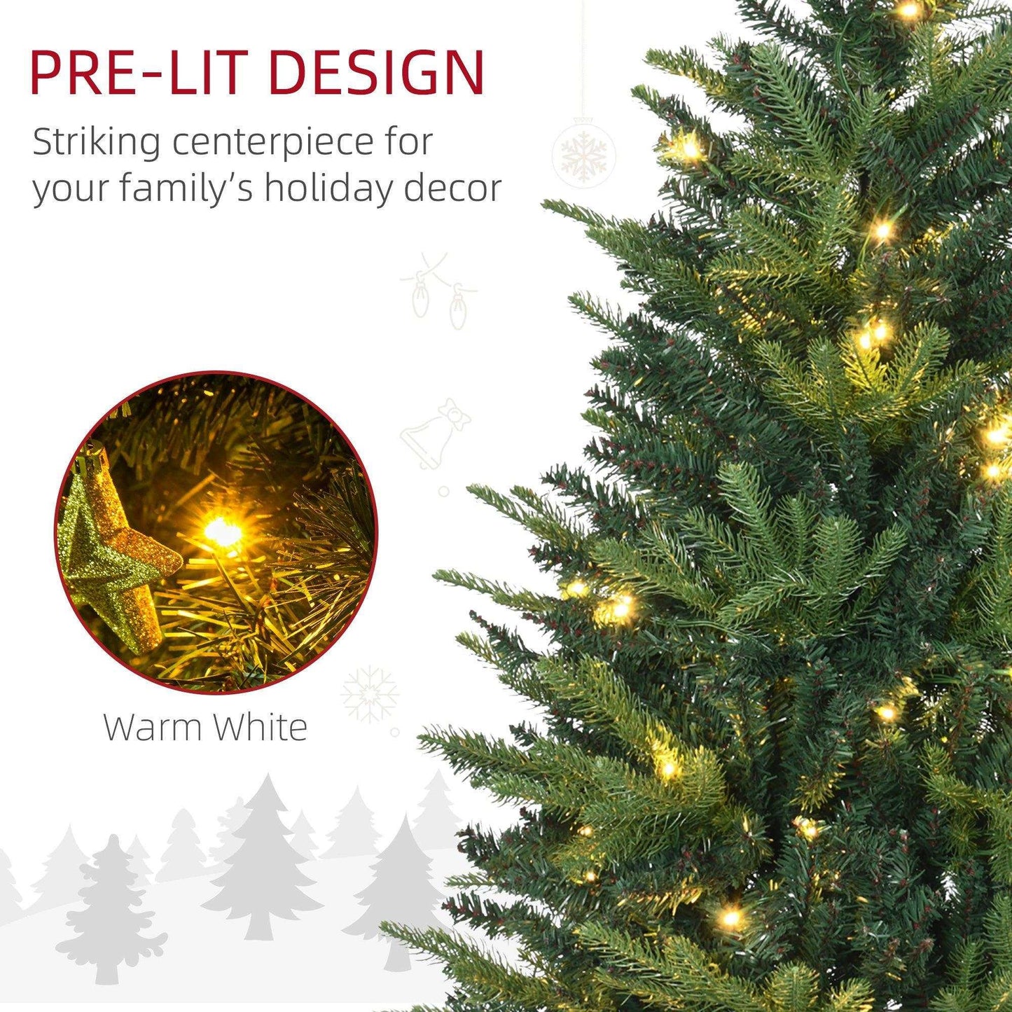 HOMCOM 1.2m Pre-Lit Christmas Tree - ALL4U RETAILER LTD