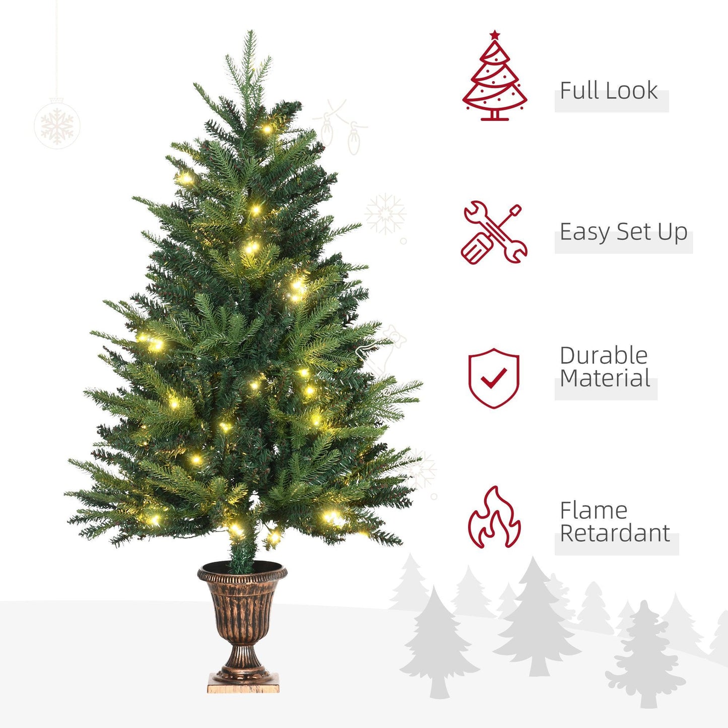 HOMCOM 1.2m Pre-Lit Christmas Tree - ALL4U RETAILER LTD