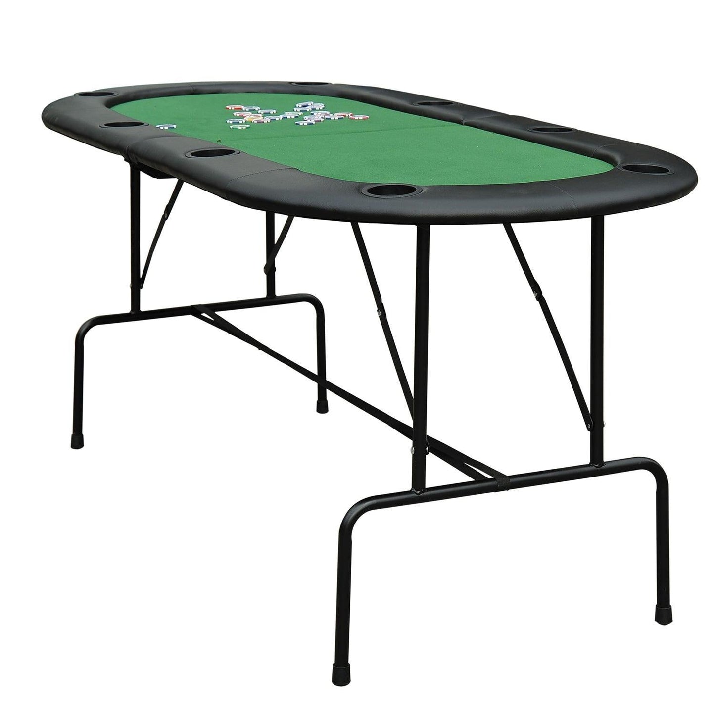 HOMCOM 1.83m Foldable Poker Table with Chip Trays and Drink Holders - ALL4U RETAILER LTD