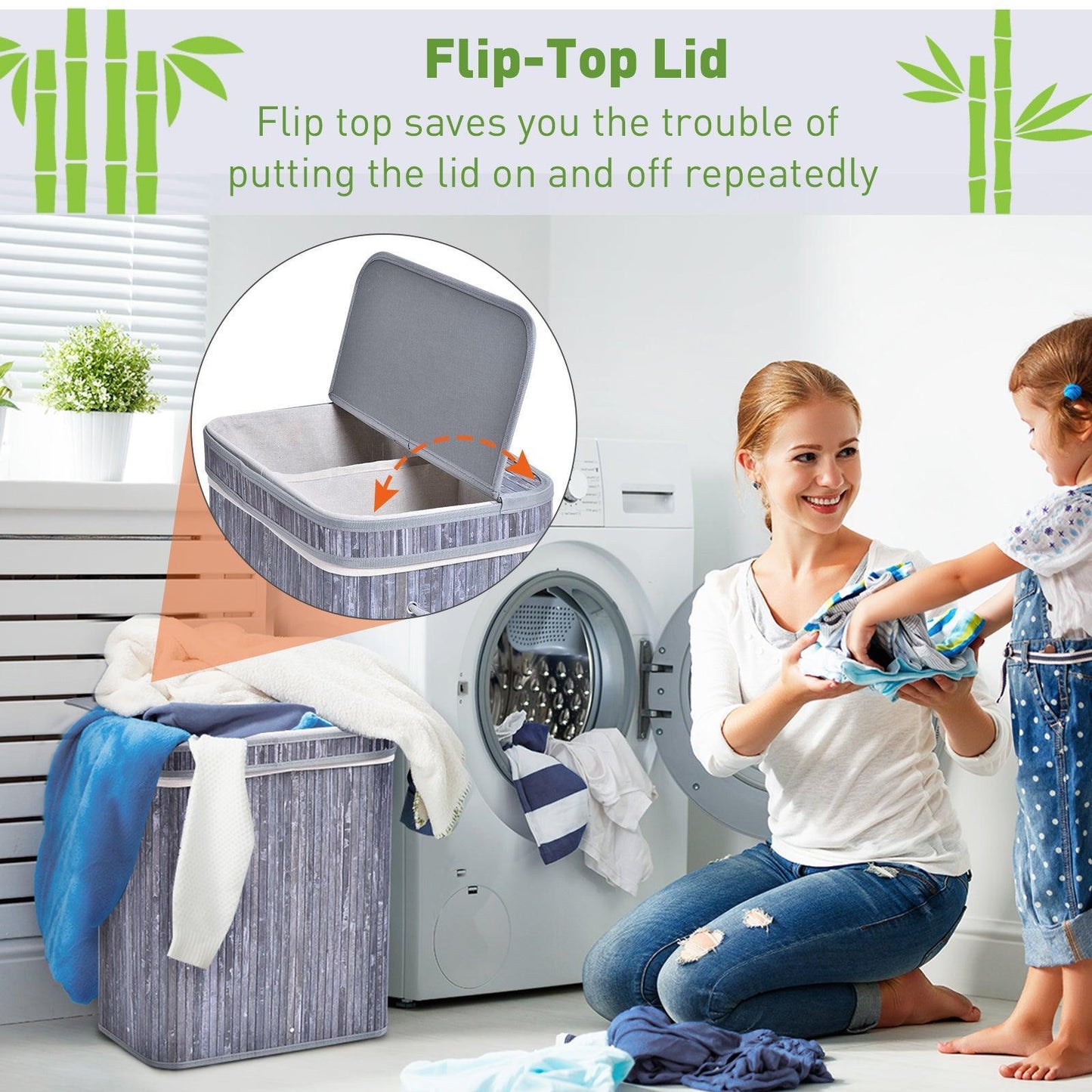 HOMCOM Grey Laundry Basket | Split Compartment | 100L - ALL4U RETAILER LTD