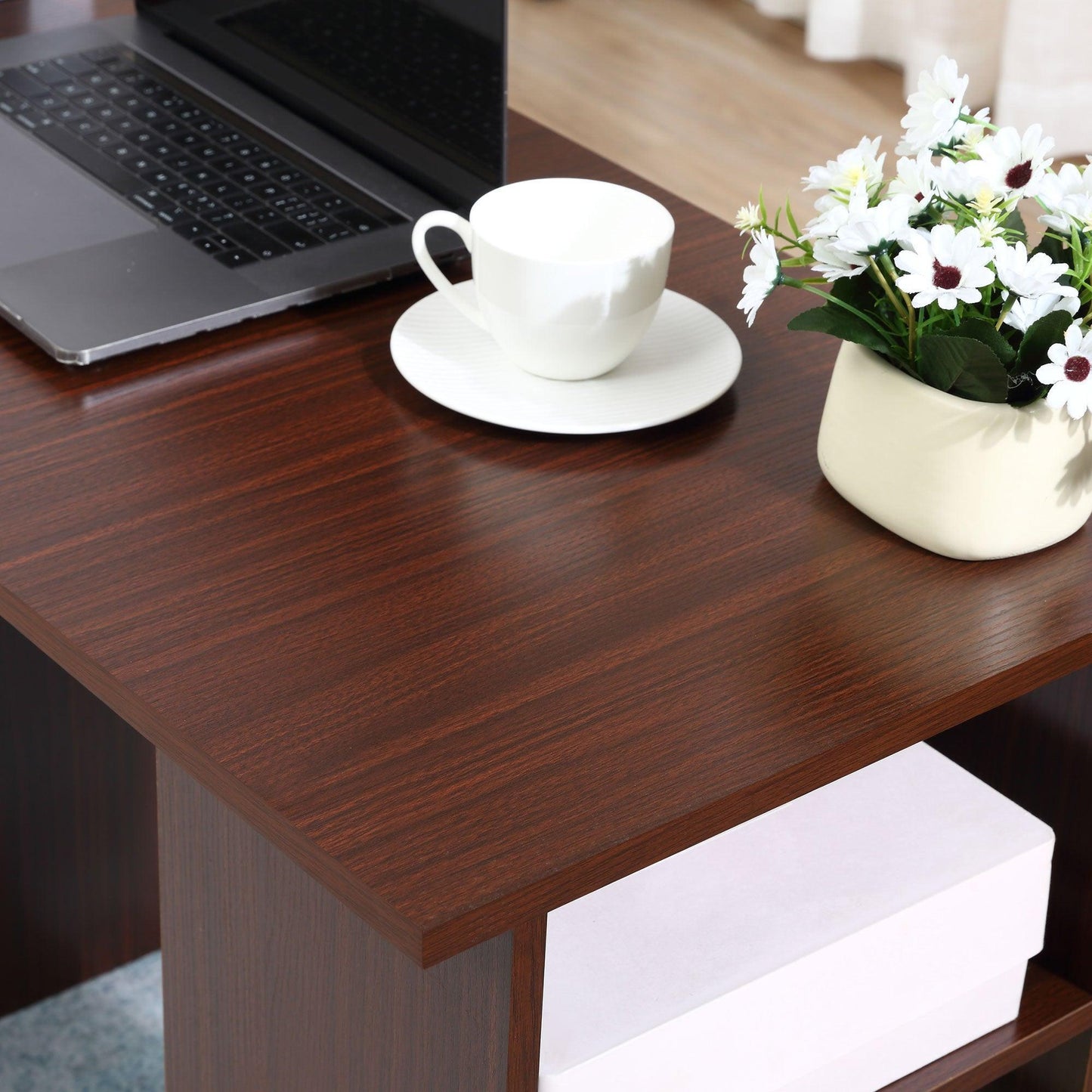 HOMCOM Compact Walnut Desk with Storage, 120cm - ALL4U RETAILER LTD