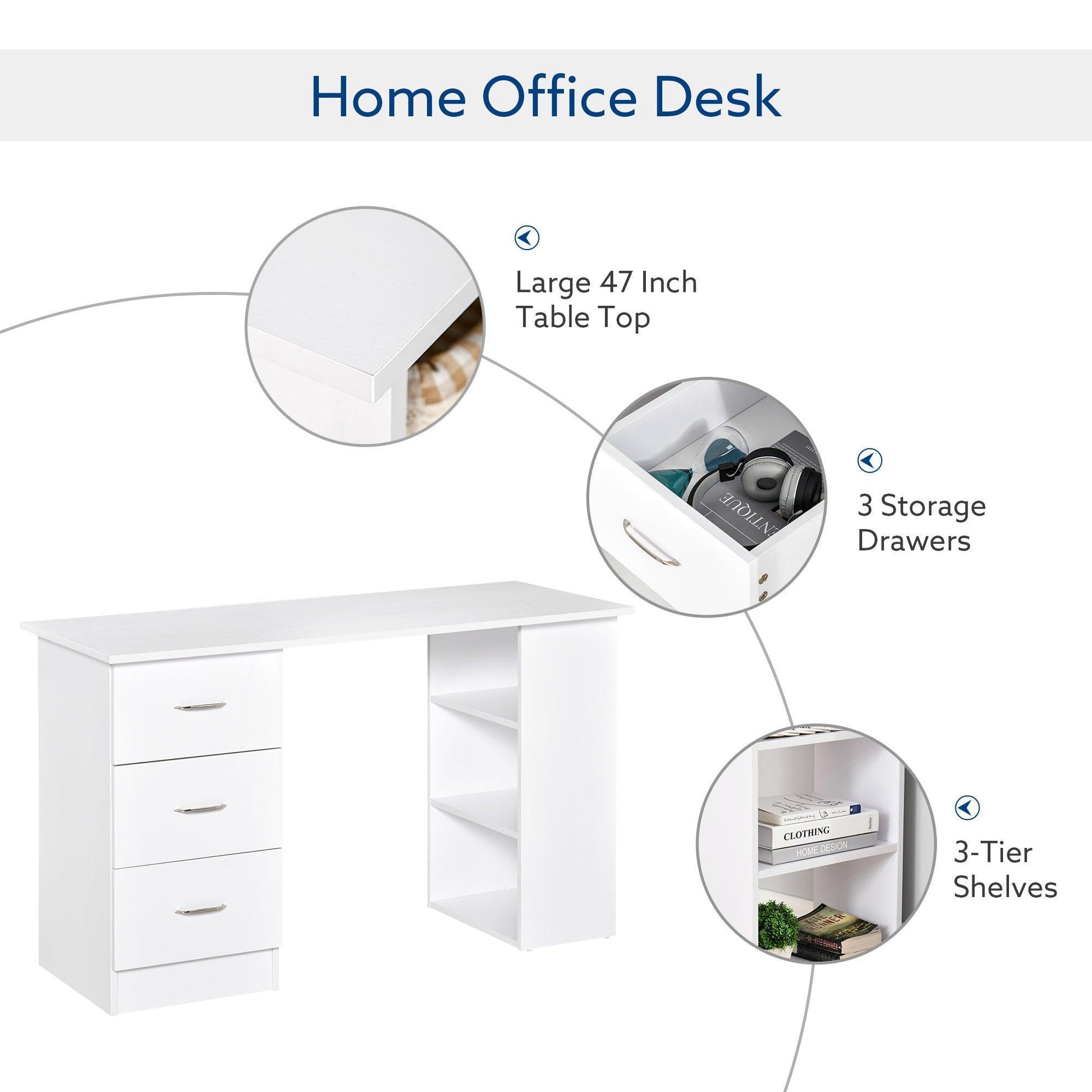 HOMCOM 120cm Writing Desk with Shelves & Drawers - ALL4U RETAILER LTD