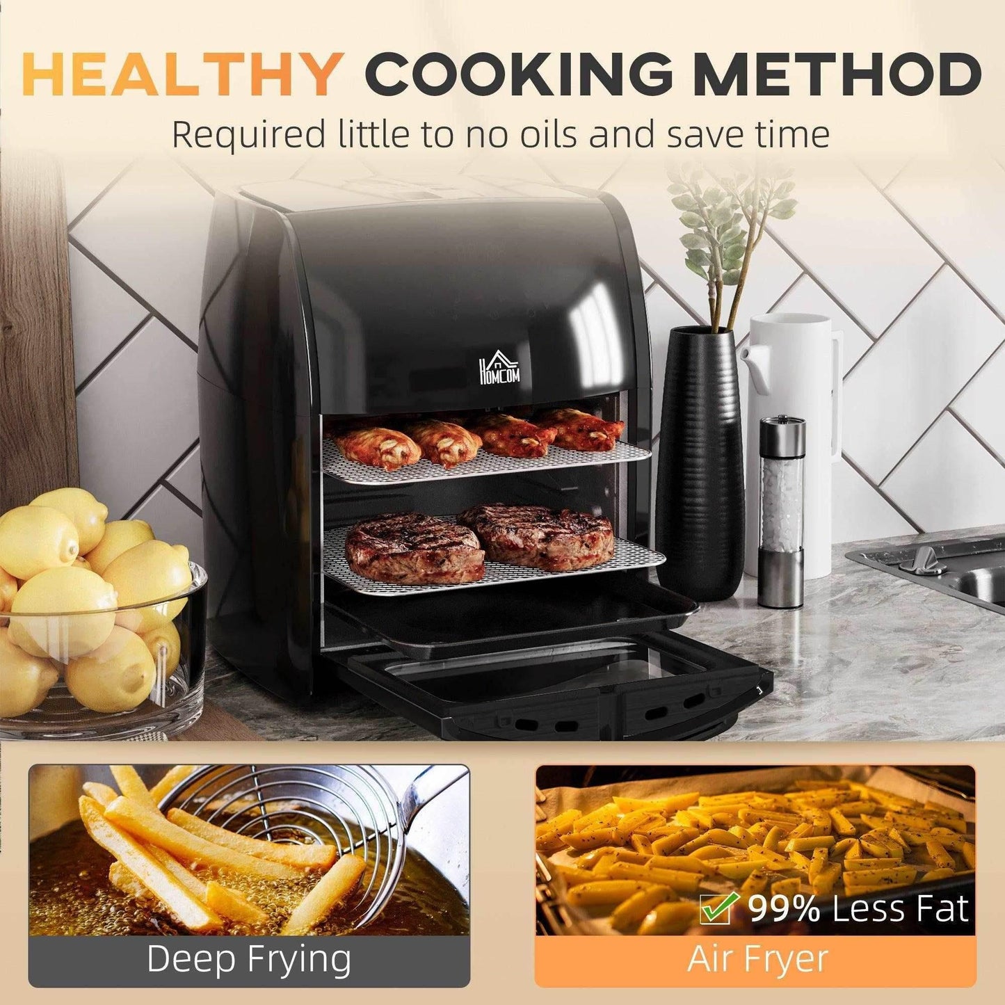 HOMCOM 12L Air Fryer Oven - 8 Functions, Timer - ALL4U RETAILER LTD