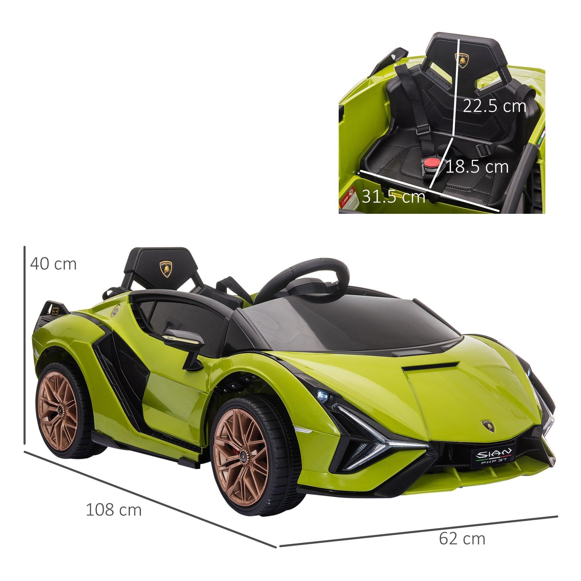 HOMCOM 12V Kids Ride On Car: Lamborghini SIAN (Green) - ALL4U RETAILER LTD