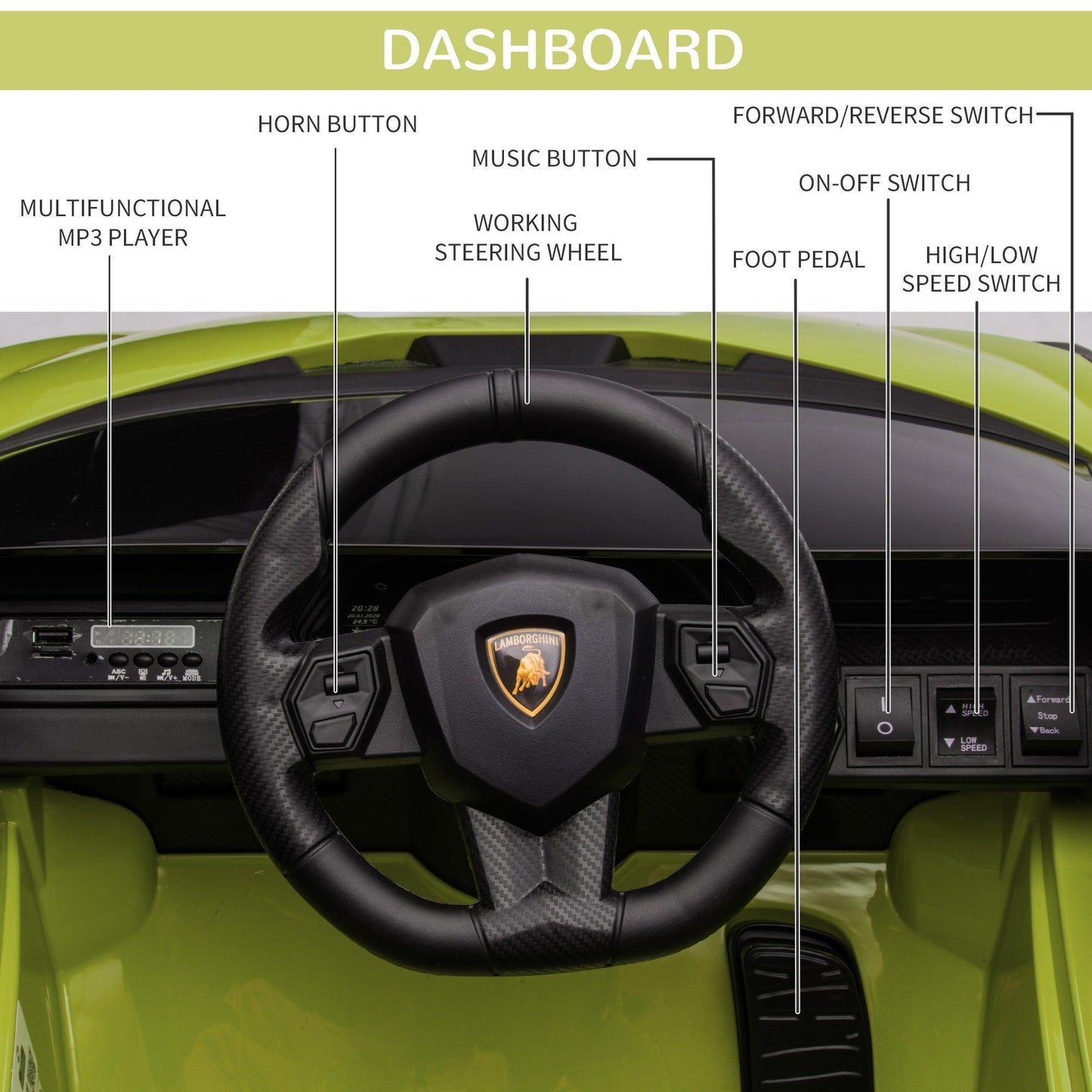 HOMCOM 12V Kids Ride On Car: Lamborghini SIAN (Green) - ALL4U RETAILER LTD