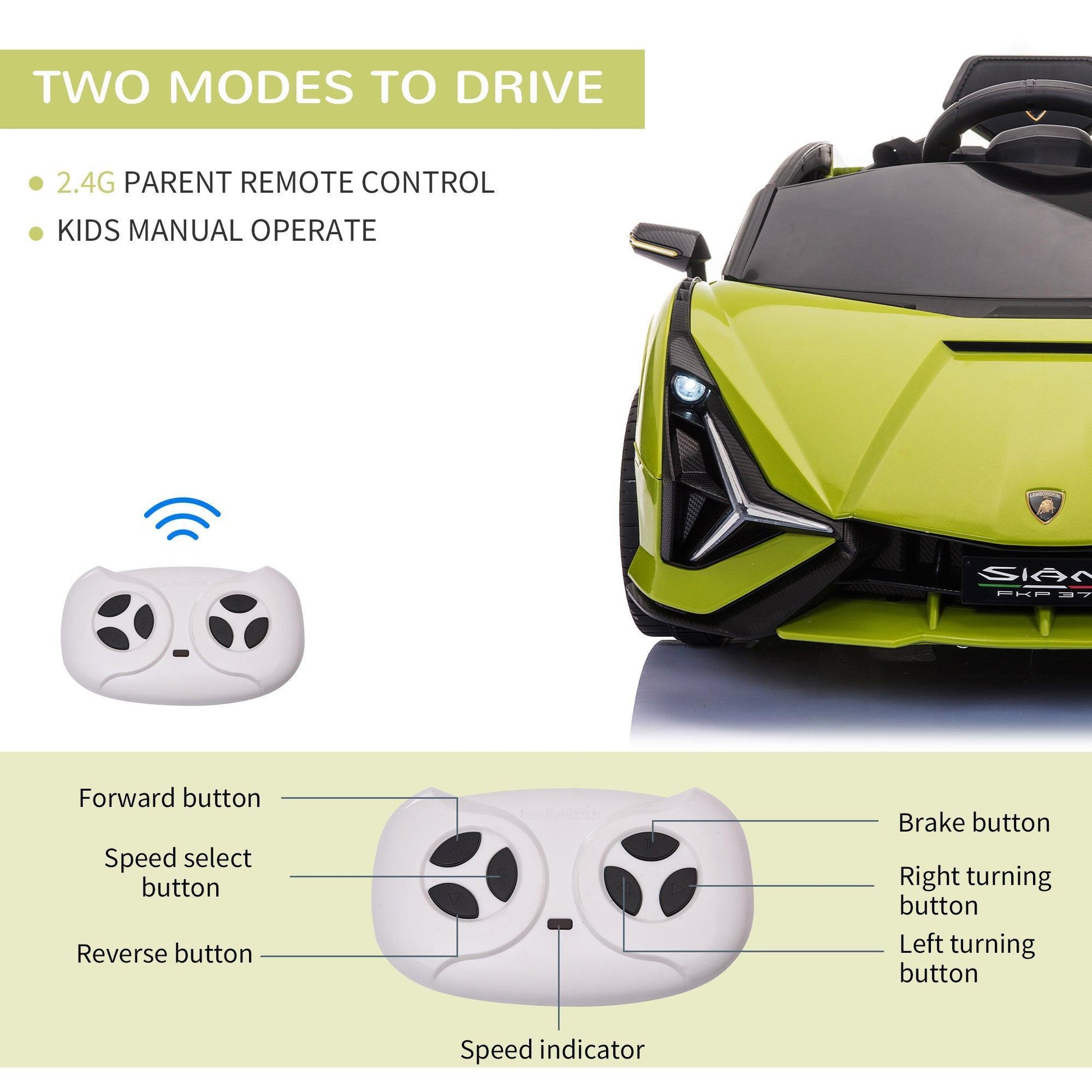 HOMCOM 12V Kids Ride On Car: Lamborghini SIAN (Green) - ALL4U RETAILER LTD