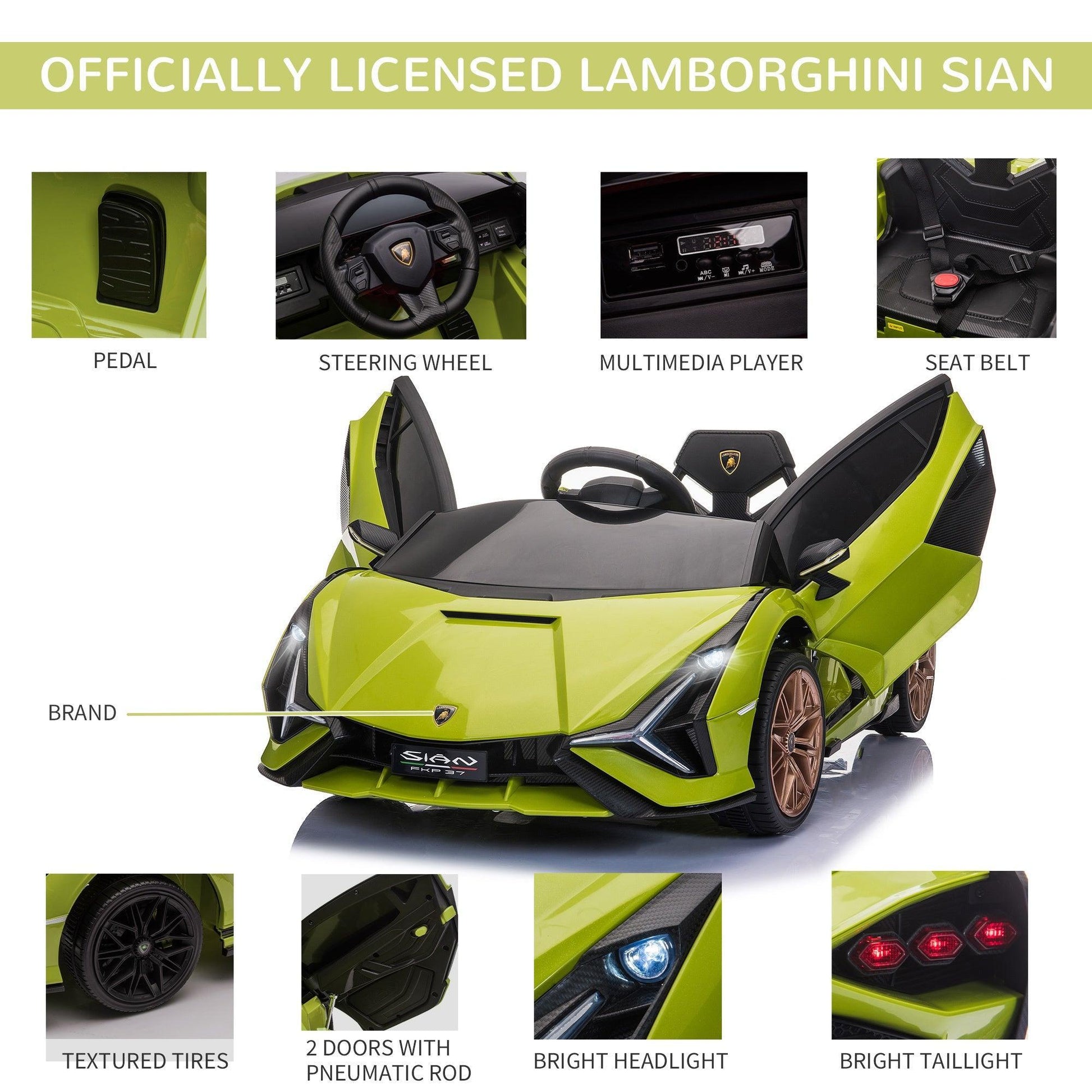 HOMCOM 12V Kids Ride On Car: Lamborghini SIAN (Green) - ALL4U RETAILER LTD