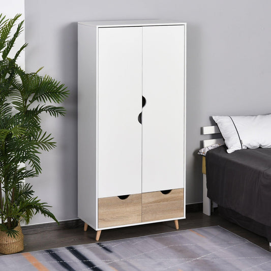 HOMCOM 2-Door Wardrobe: Elegant Storage Solution - ALL4U RETAILER LTD