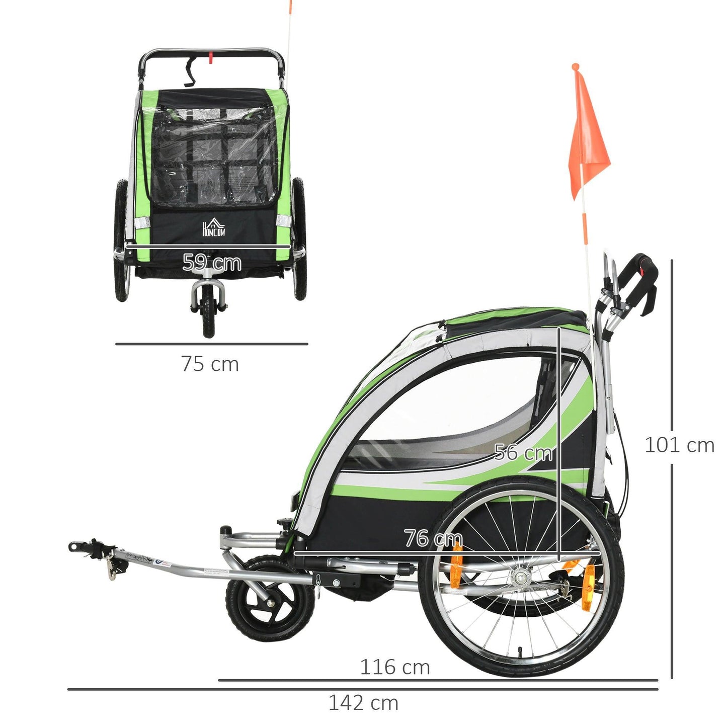 HOMCOM 2-in-1 Child Bike Trailer: Convenient & Safe - ALL4U RETAILER LTD