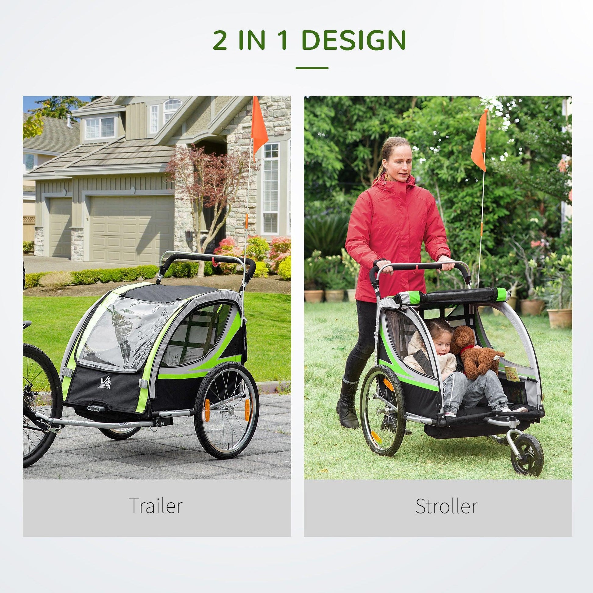 HOMCOM 2-in-1 Child Bike Trailer: Convenient & Safe - ALL4U RETAILER LTD