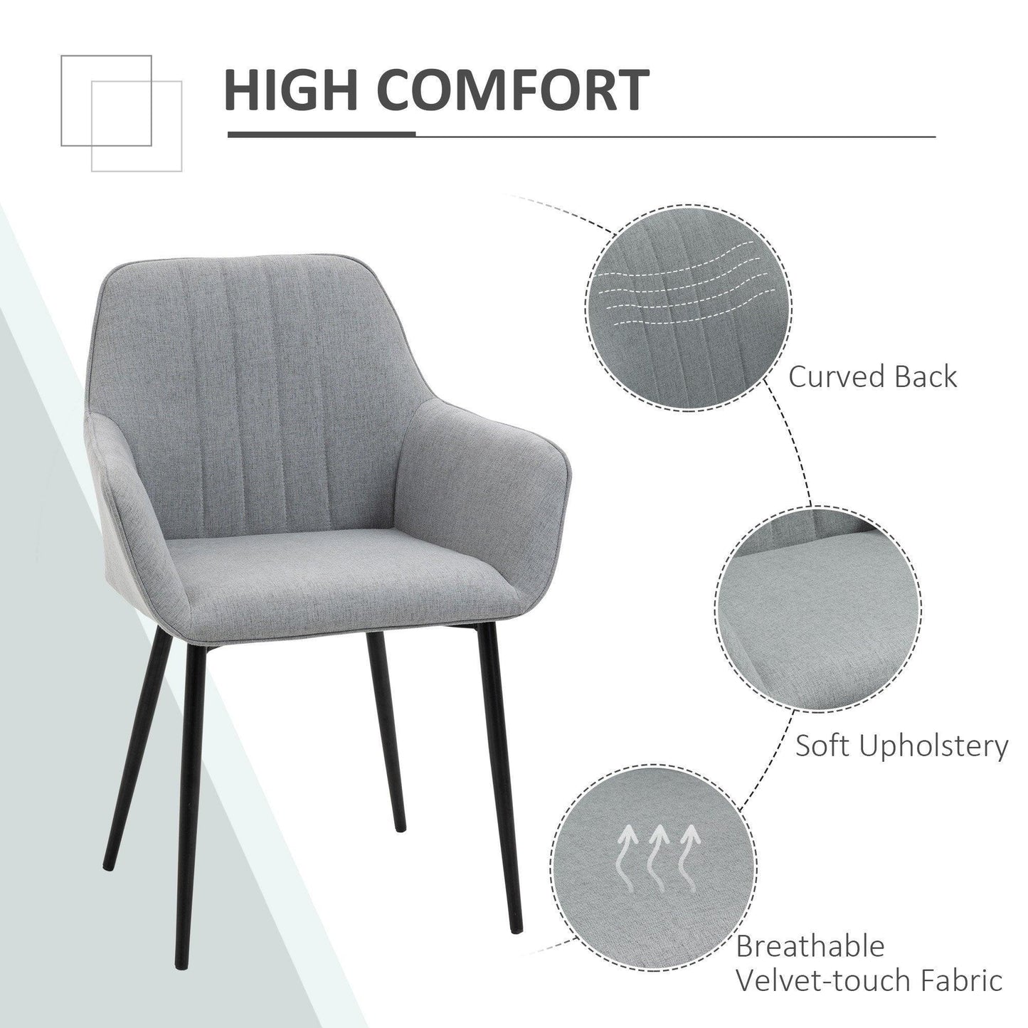 HOMCOM 2-Pack Light Grey Linen Dining Chairs - ALL4U RETAILER LTD