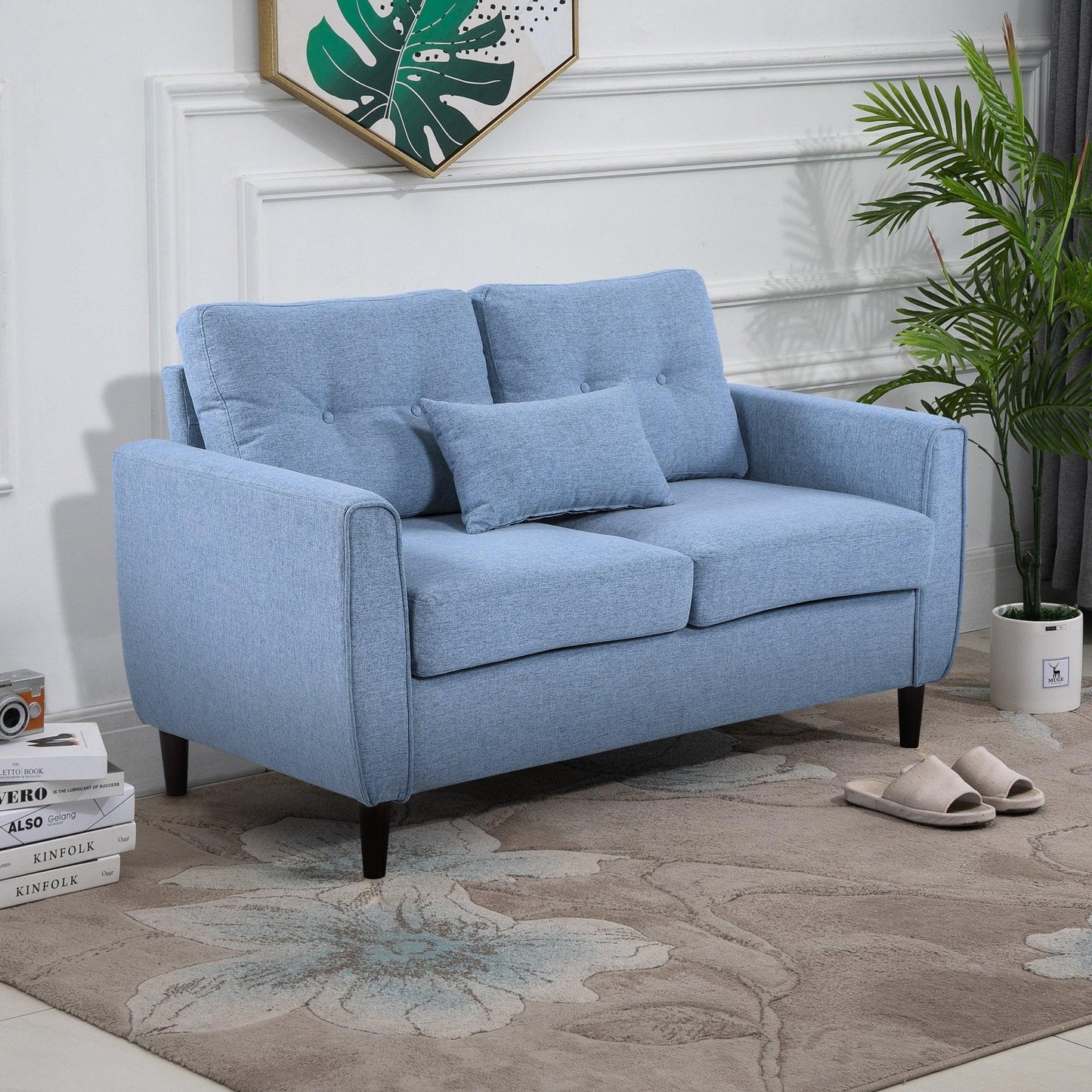 HOMCOM 2 Seat Sofa: Elegant Light Blue - ALL4U RETAILER LTD