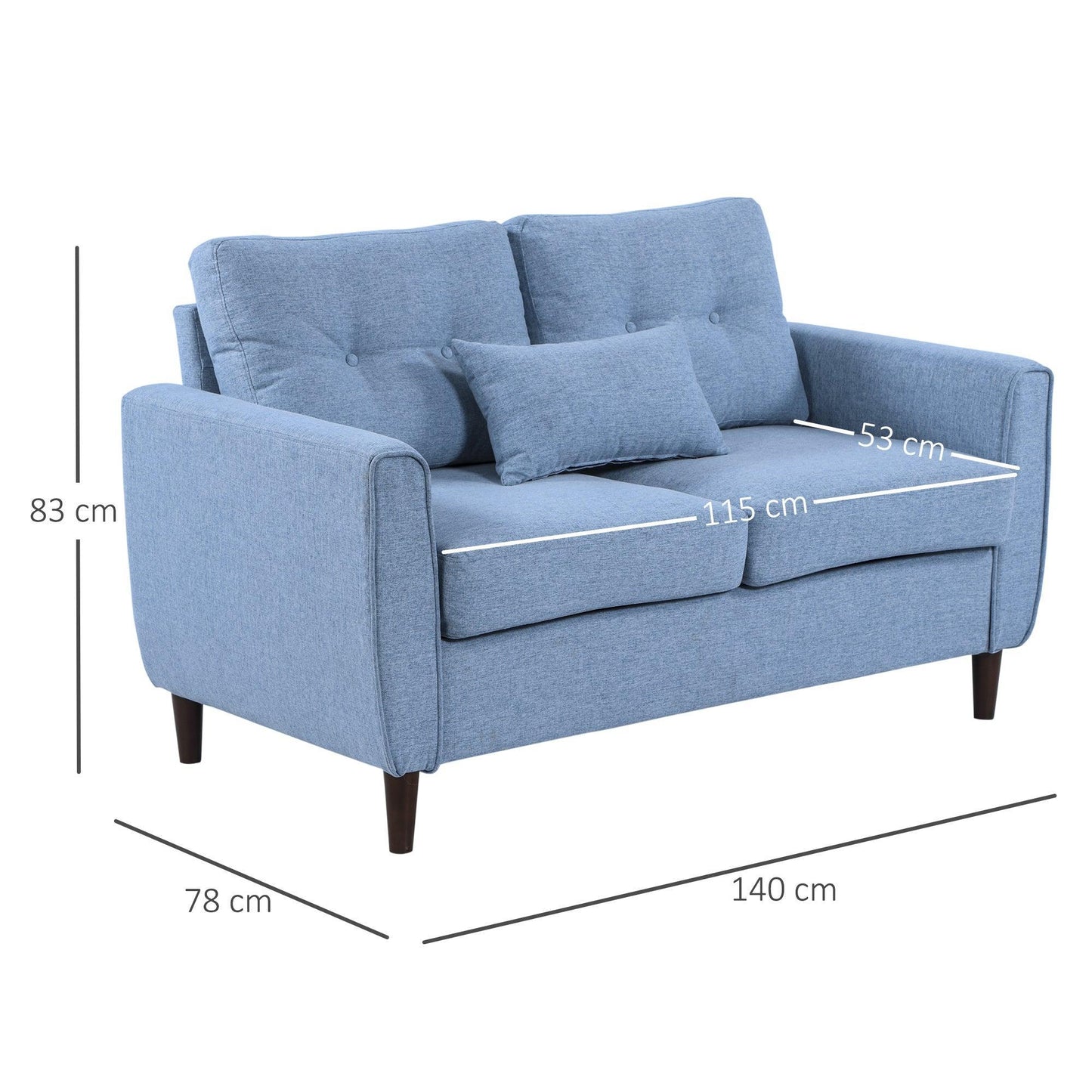 HOMCOM 2 Seat Sofa: Elegant Light Blue - ALL4U RETAILER LTD