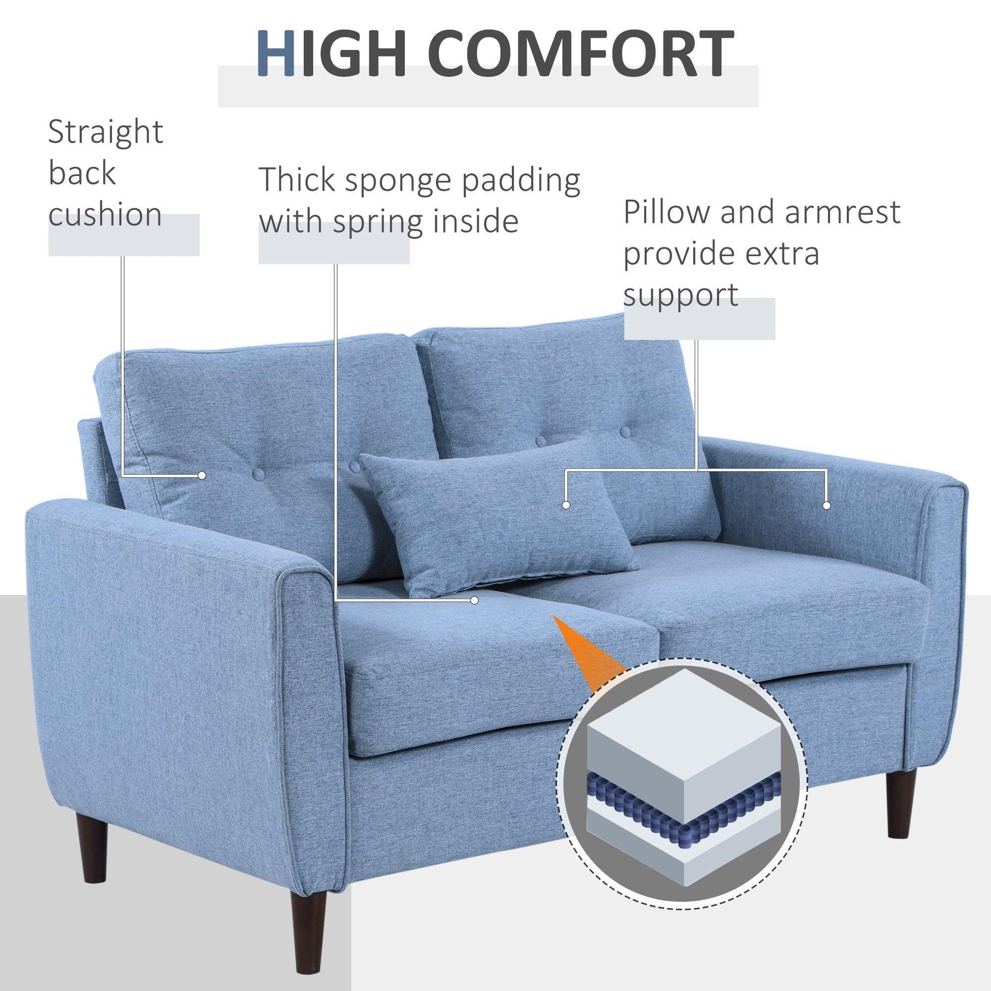 HOMCOM 2 Seat Sofa: Elegant Light Blue - ALL4U RETAILER LTD