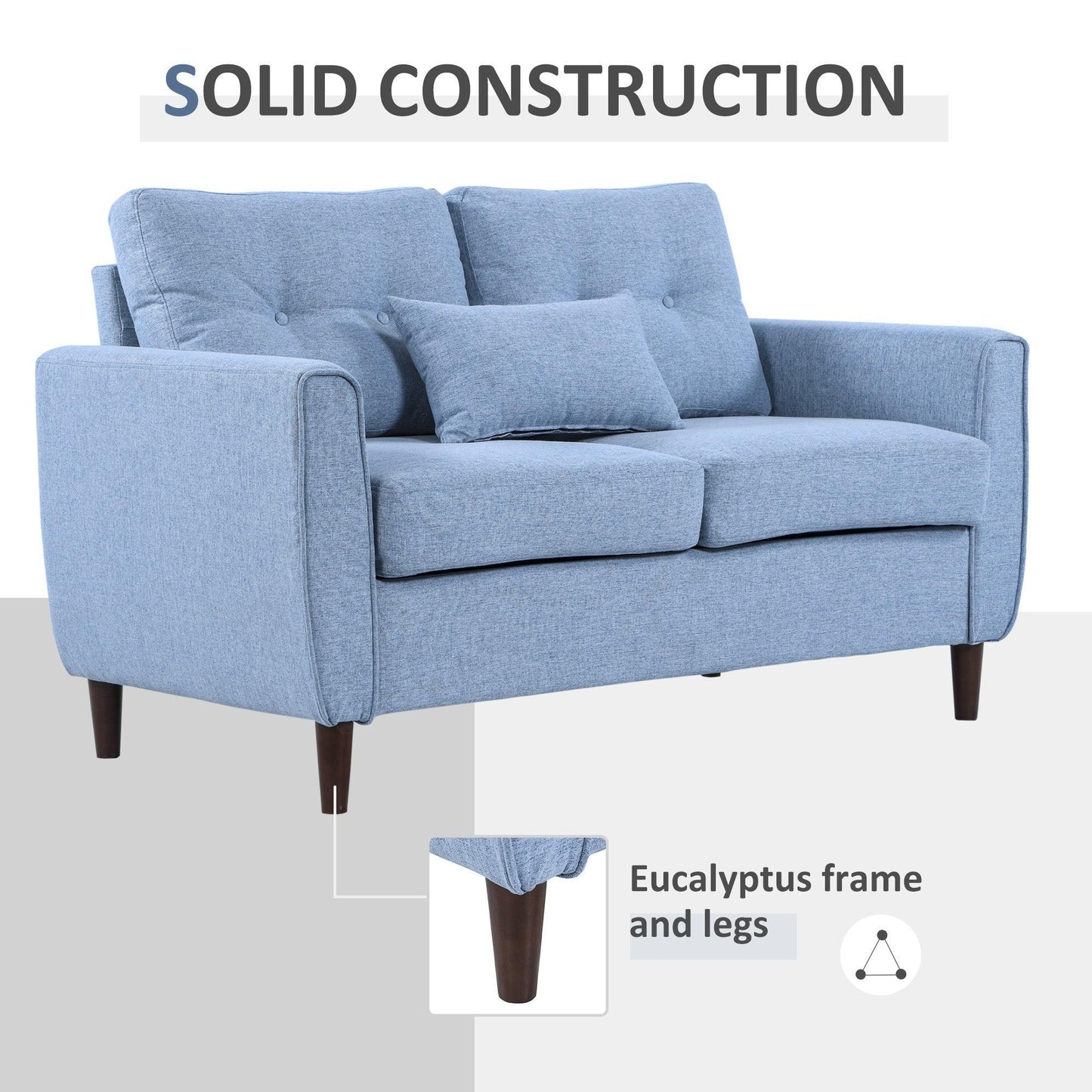 HOMCOM 2 Seat Sofa: Elegant Light Blue - ALL4U RETAILER LTD