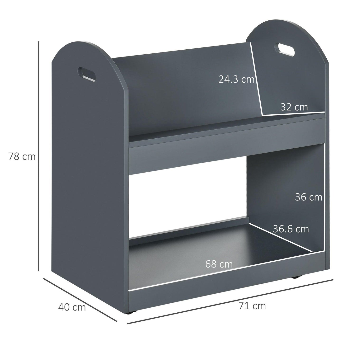 HOMCOM 2-Tier Kitchen Cart with Wheels - Grey - ALL4U RETAILER LTD