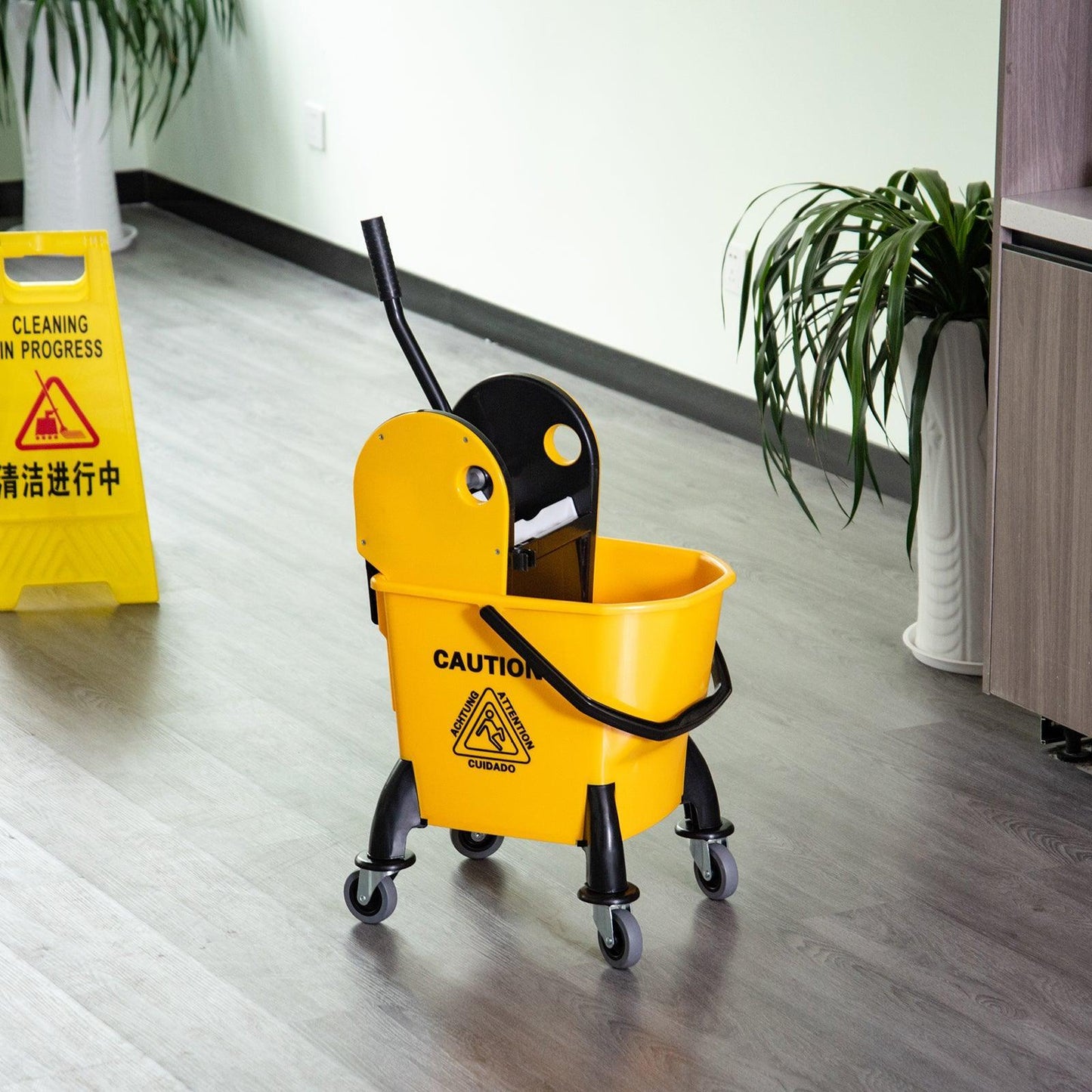 HOMCOM 26L Floor Cart with Wringer - Yellow - ALL4U RETAILER LTD