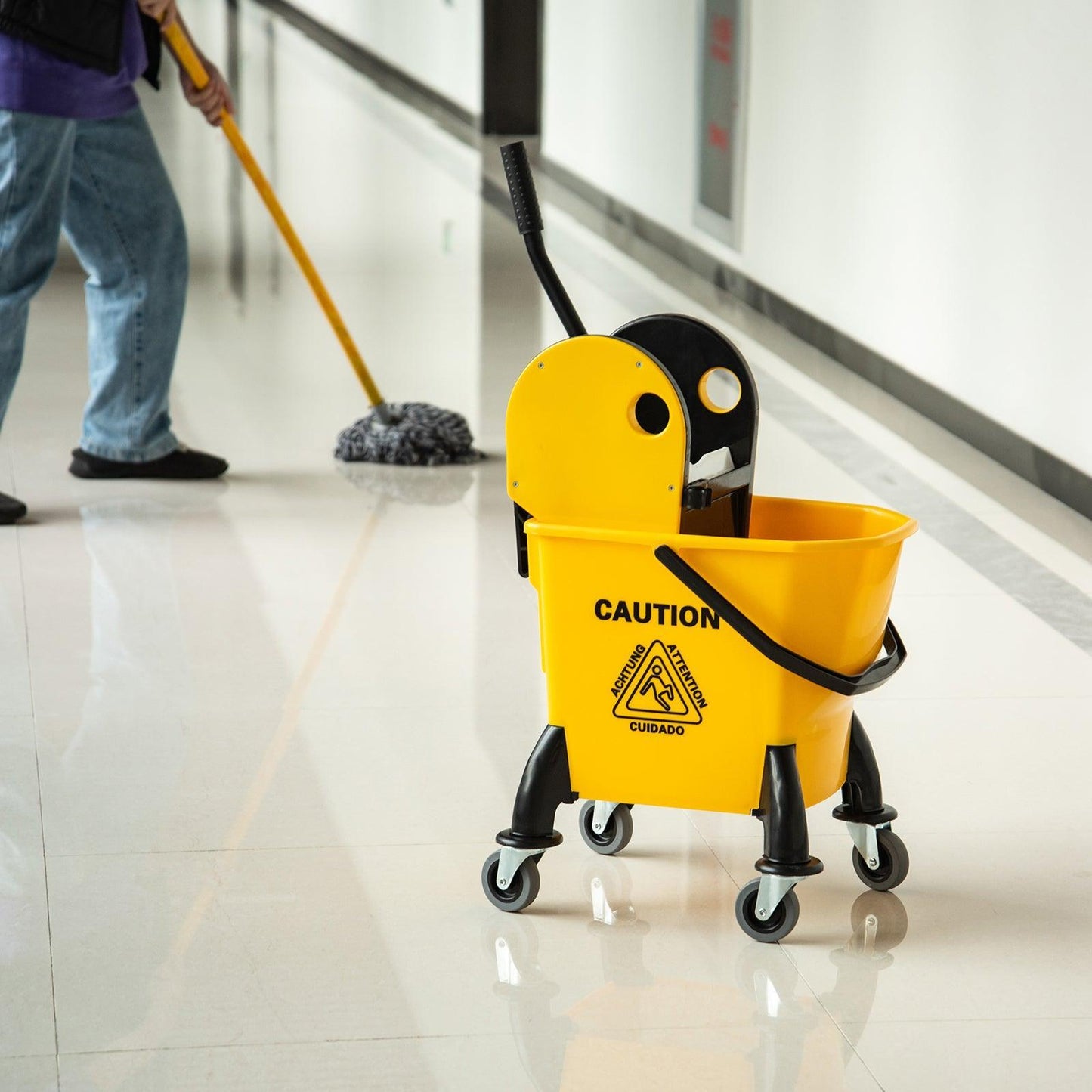 HOMCOM 26L Floor Cart with Wringer - Yellow - ALL4U RETAILER LTD