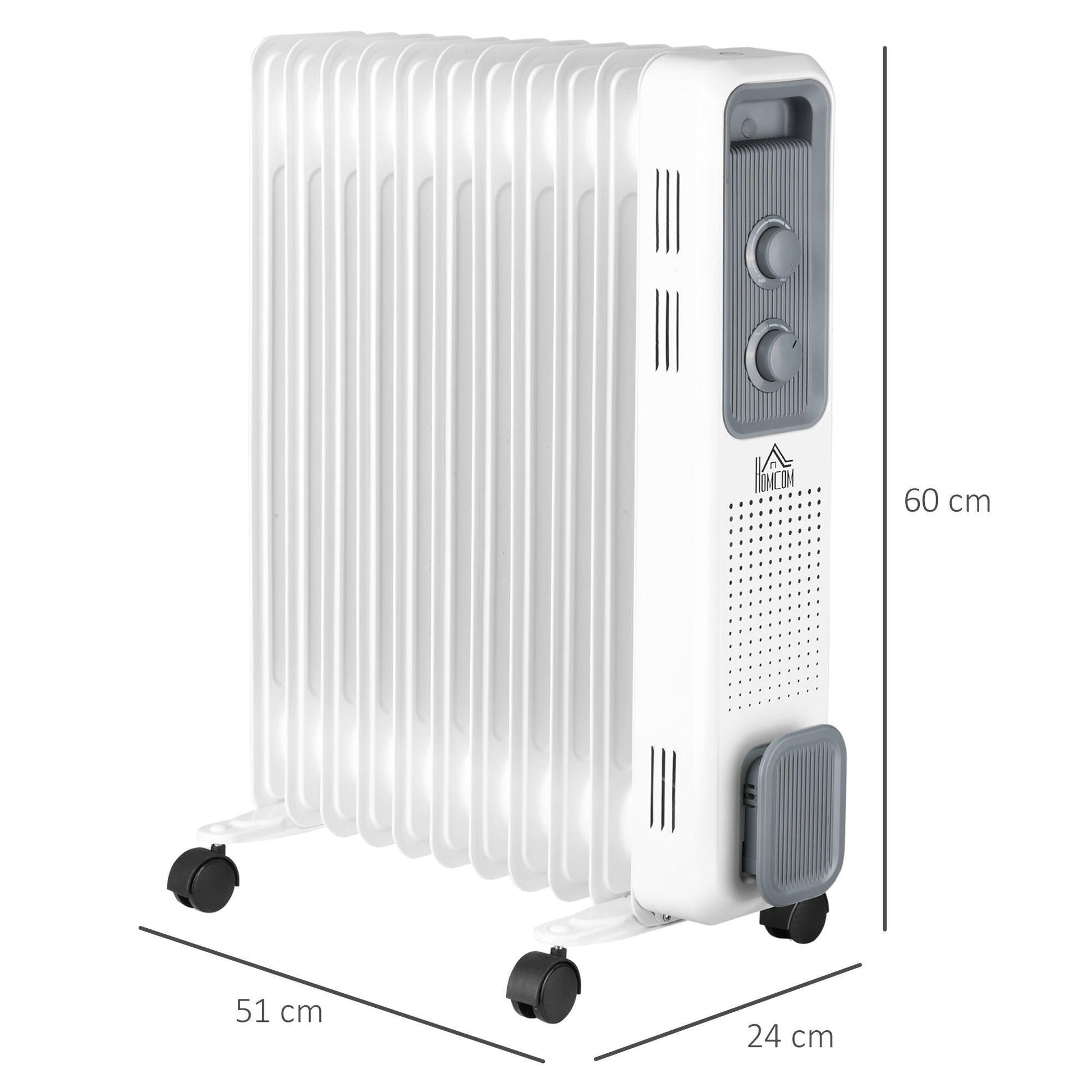 HOMCOM 2720W Oil Radiator: Adjustable Thermostat, Safe Power-Off - ALL4U RETAILER LTD