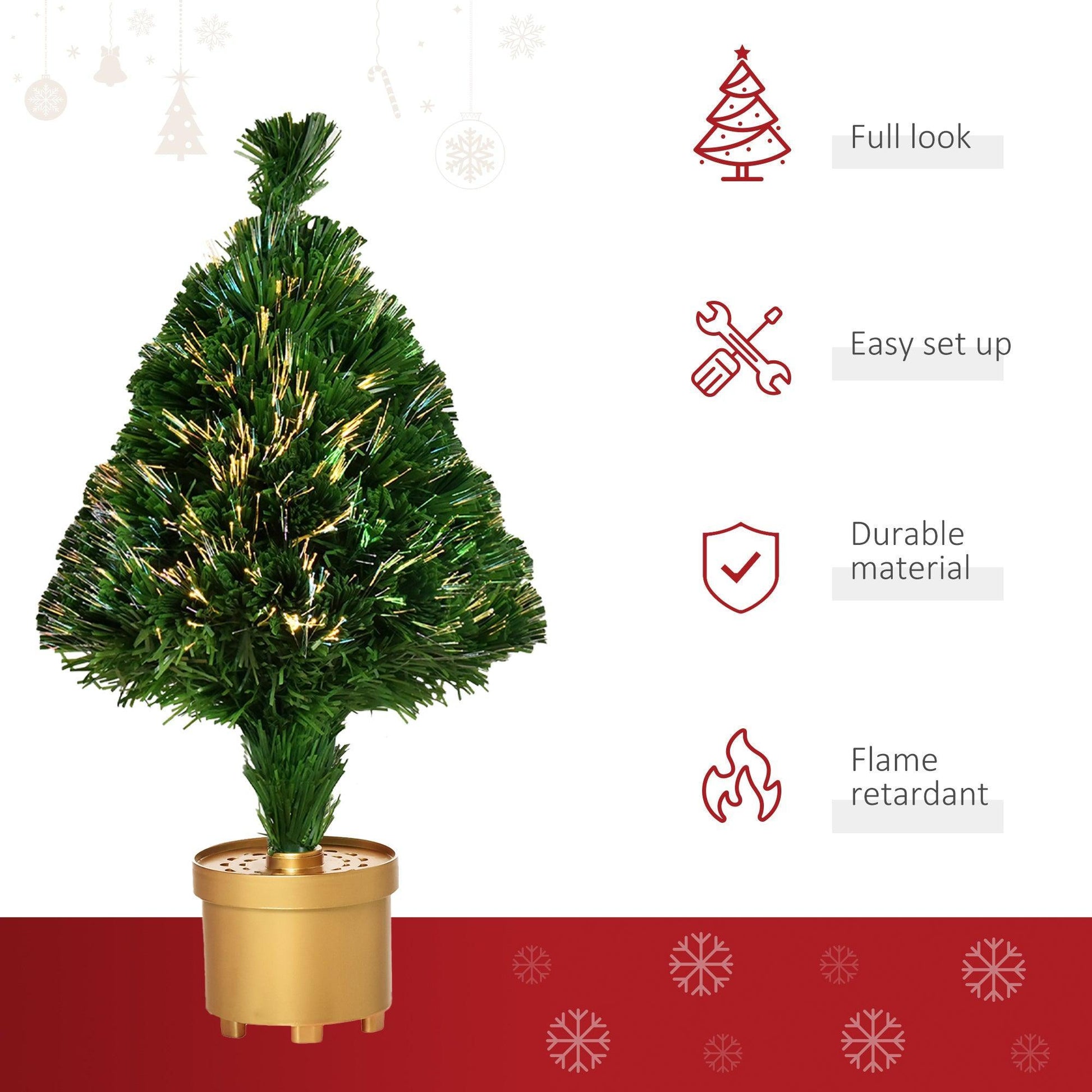 HOMCOM 2FT LED Fiber Optic Christmas Tree - Multi-Color Lights - ALL4U RETAILER LTD