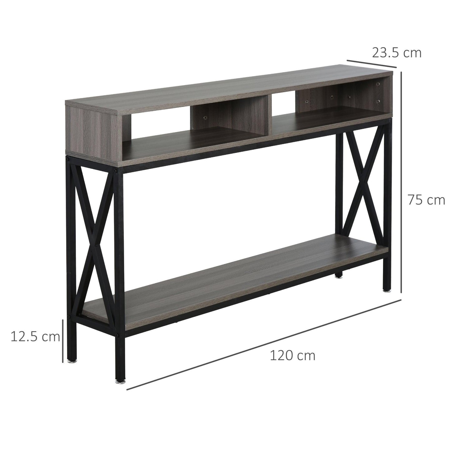 HOMCOM 3-Compartment Console Table - Stylish Grey Black - ALL4U RETAILER LTD