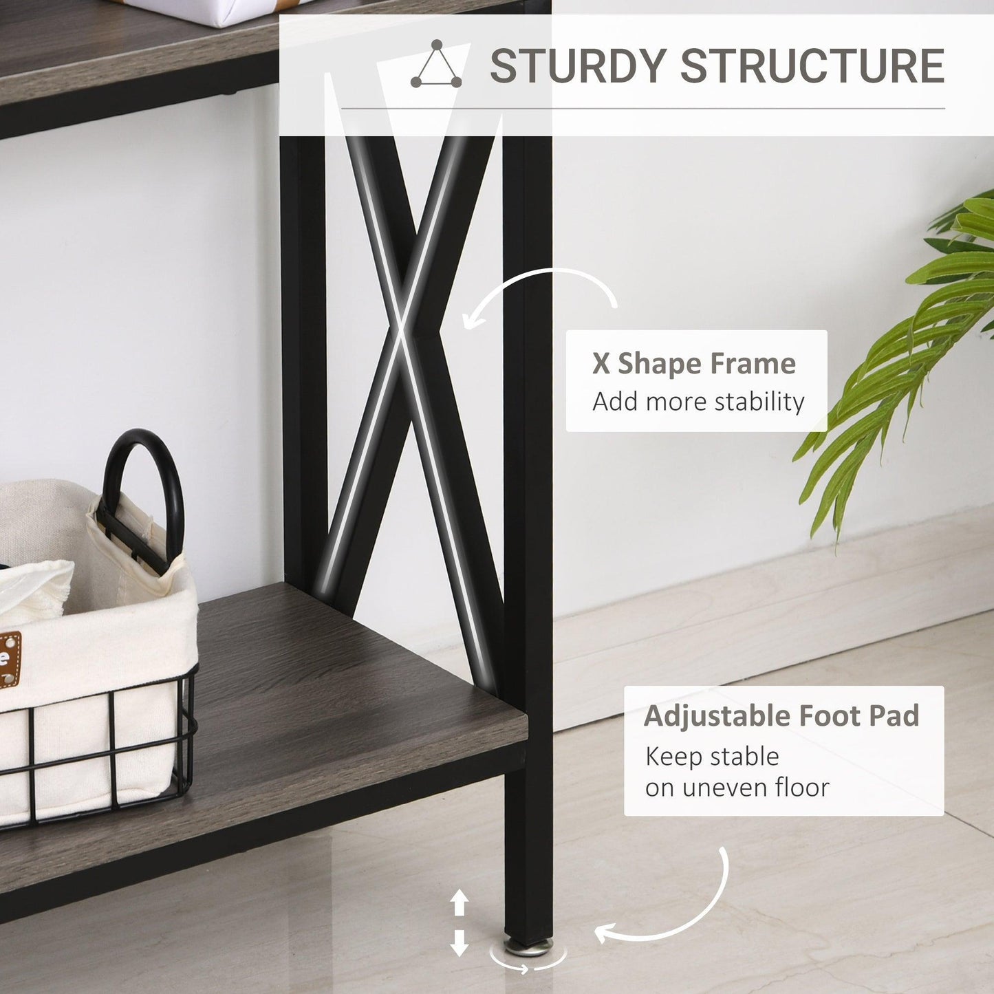 HOMCOM 3-Compartment Console Table - Stylish Grey Black - ALL4U RETAILER LTD