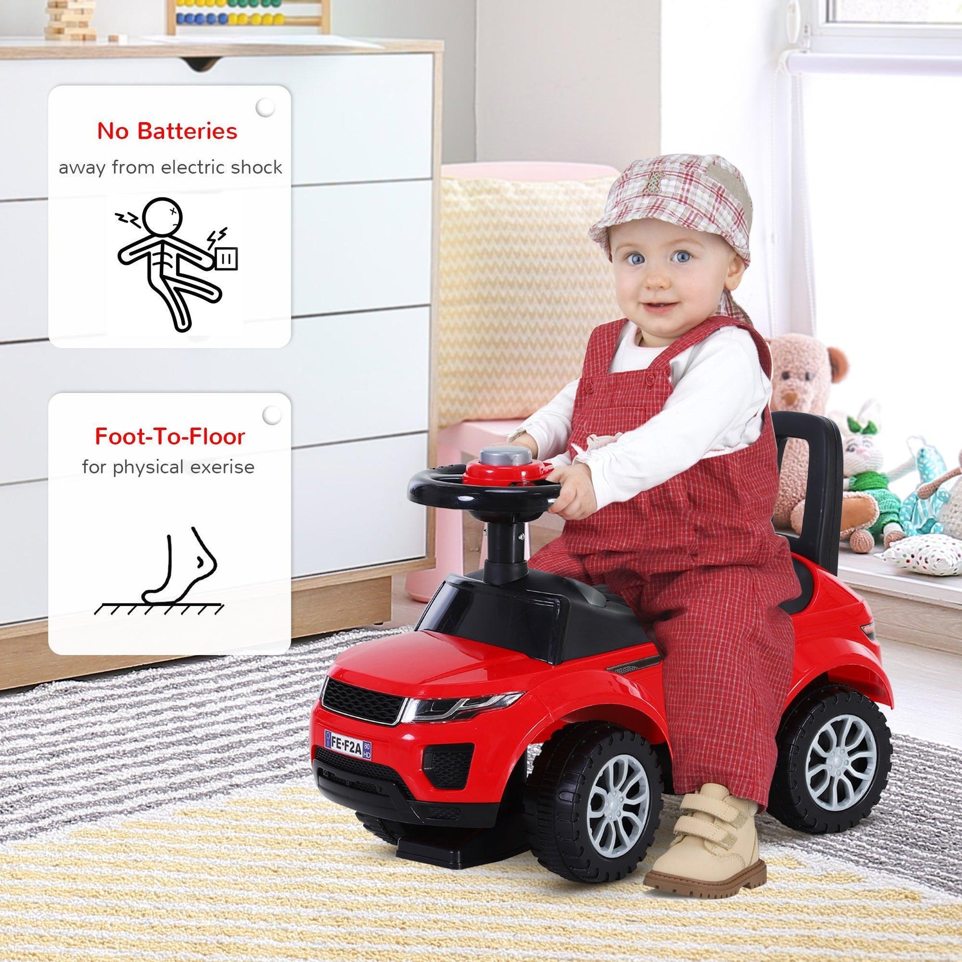 HOMCOM 3-in-1 Toddler Ride On Car - Red - ALL4U RETAILER LTD