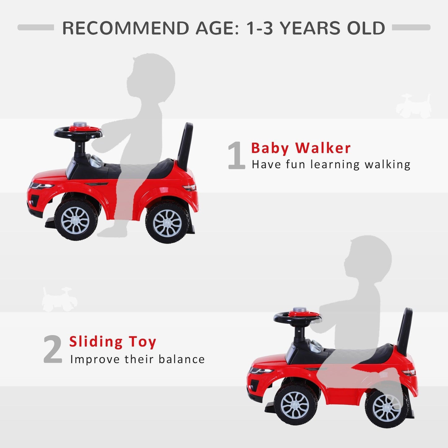 HOMCOM 3-in-1 Toddler Ride On Car - Red - ALL4U RETAILER LTD