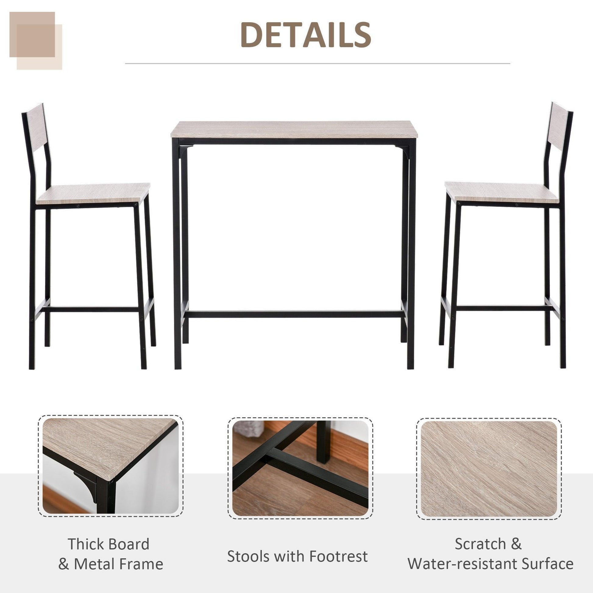 HOMCOM 3-Piece Industrial Oak Table Set - ALL4U RETAILER LTD