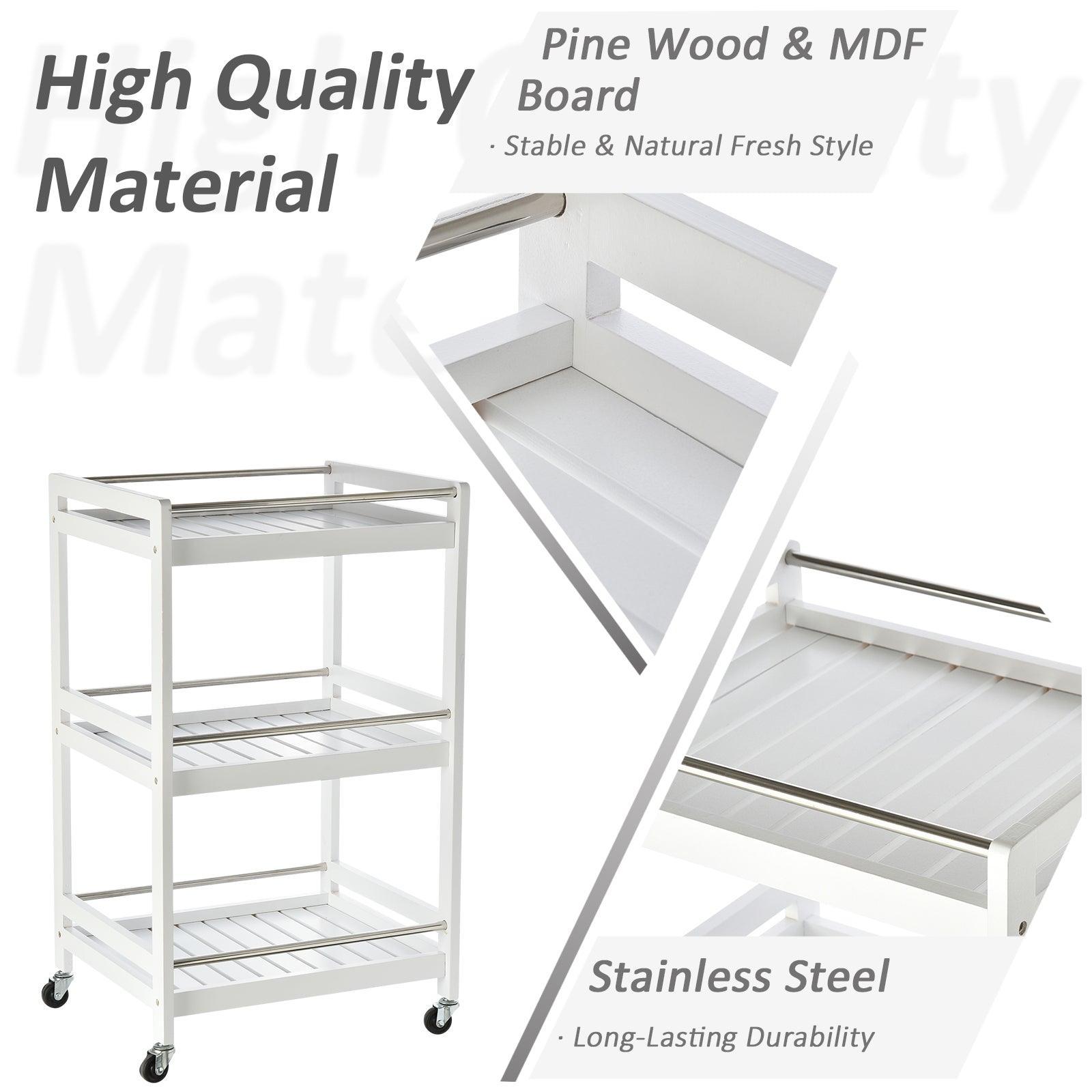 HOMCOM 3-Tier Kitchen Trolley with 4 Wheels - White - ALL4U RETAILER LTD