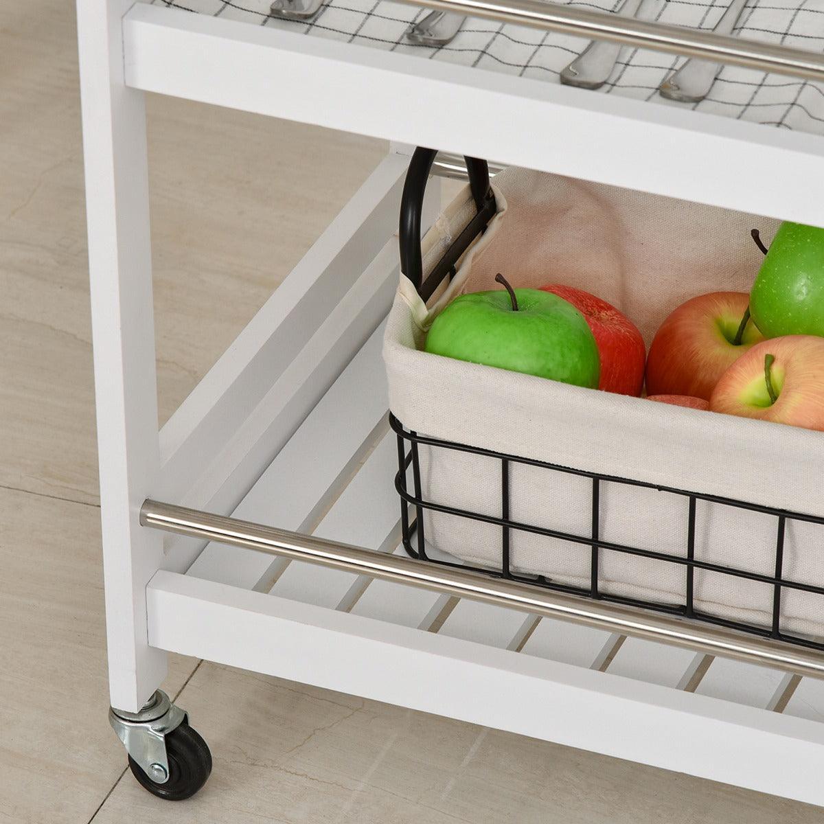 HOMCOM 3-Tier Kitchen Trolley with 4 Wheels - White - ALL4U RETAILER LTD